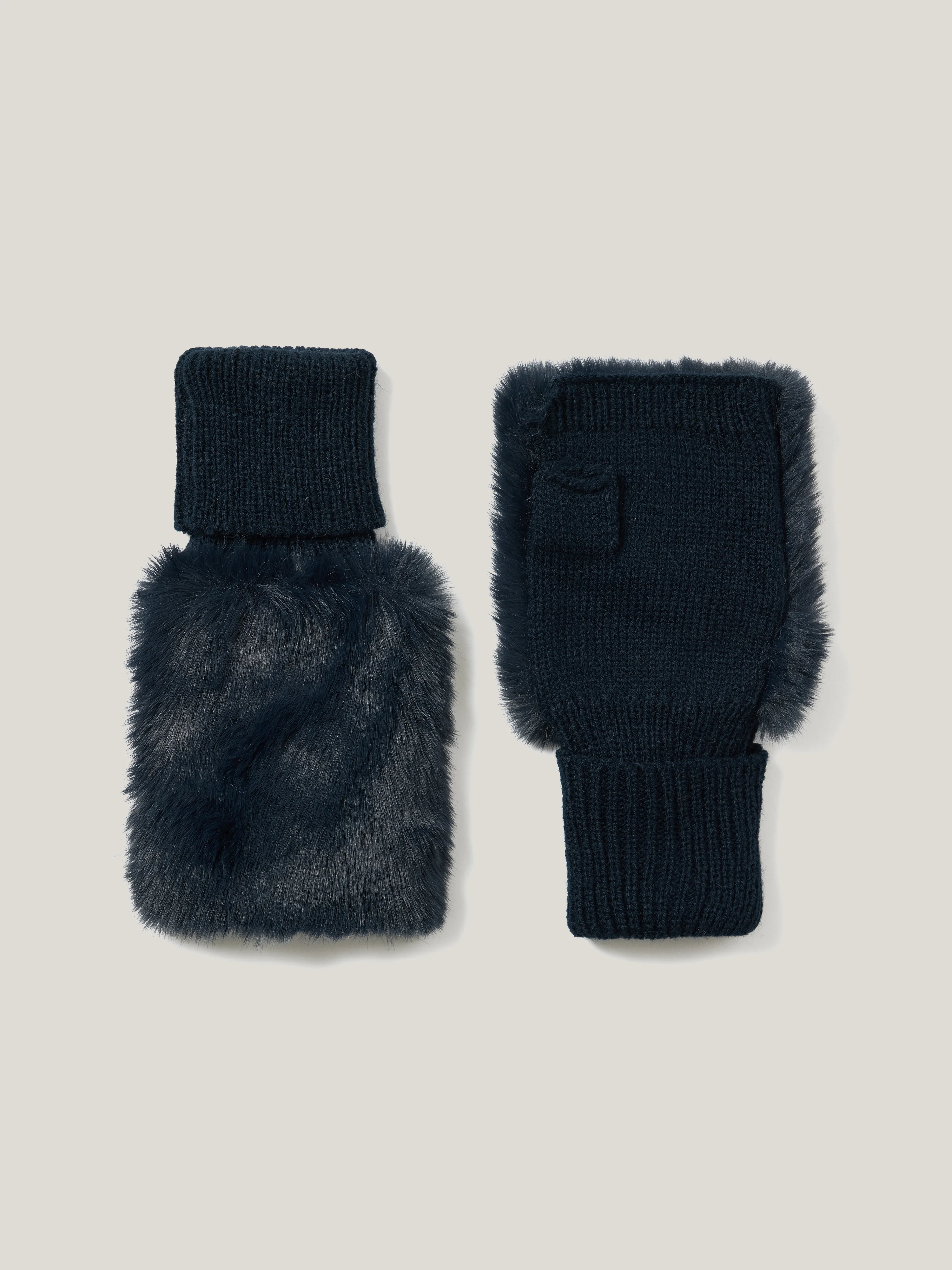 Faux Fur Mittens | Navy - Image 3