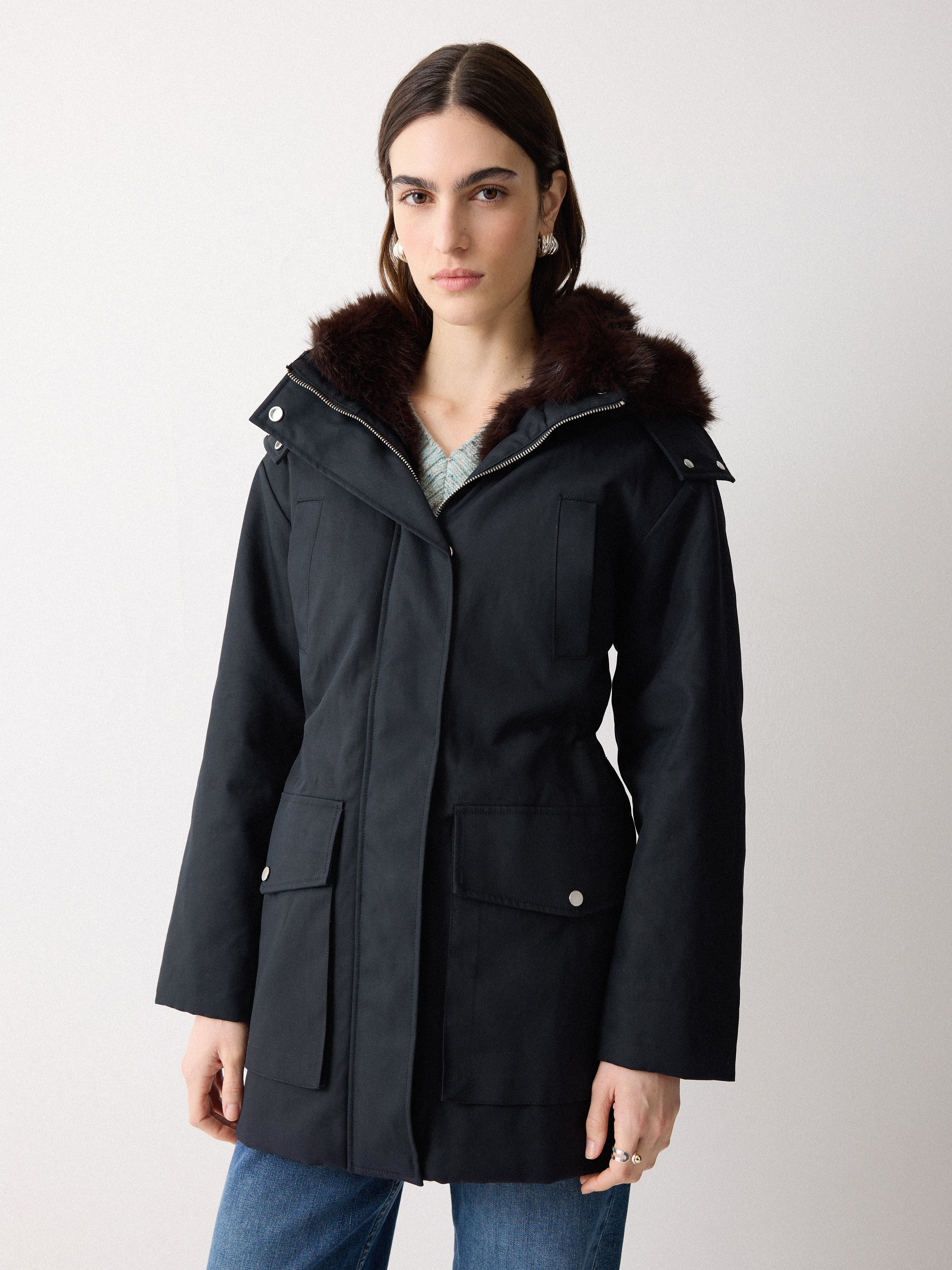Faux Fur Trim Hooded Parka | Navy - Image 2