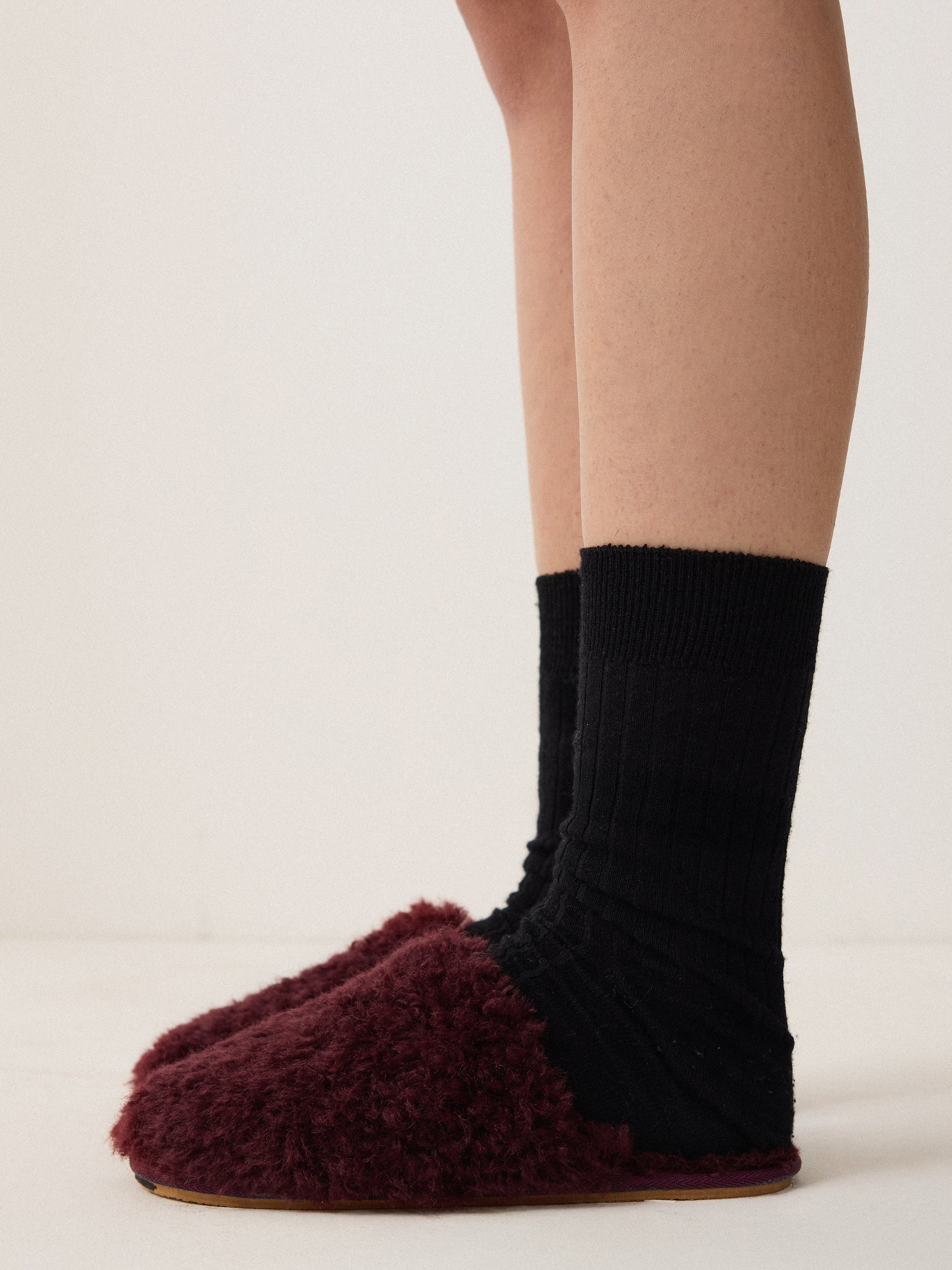Faux Shearling Slippers | Burgundy - Image 2
