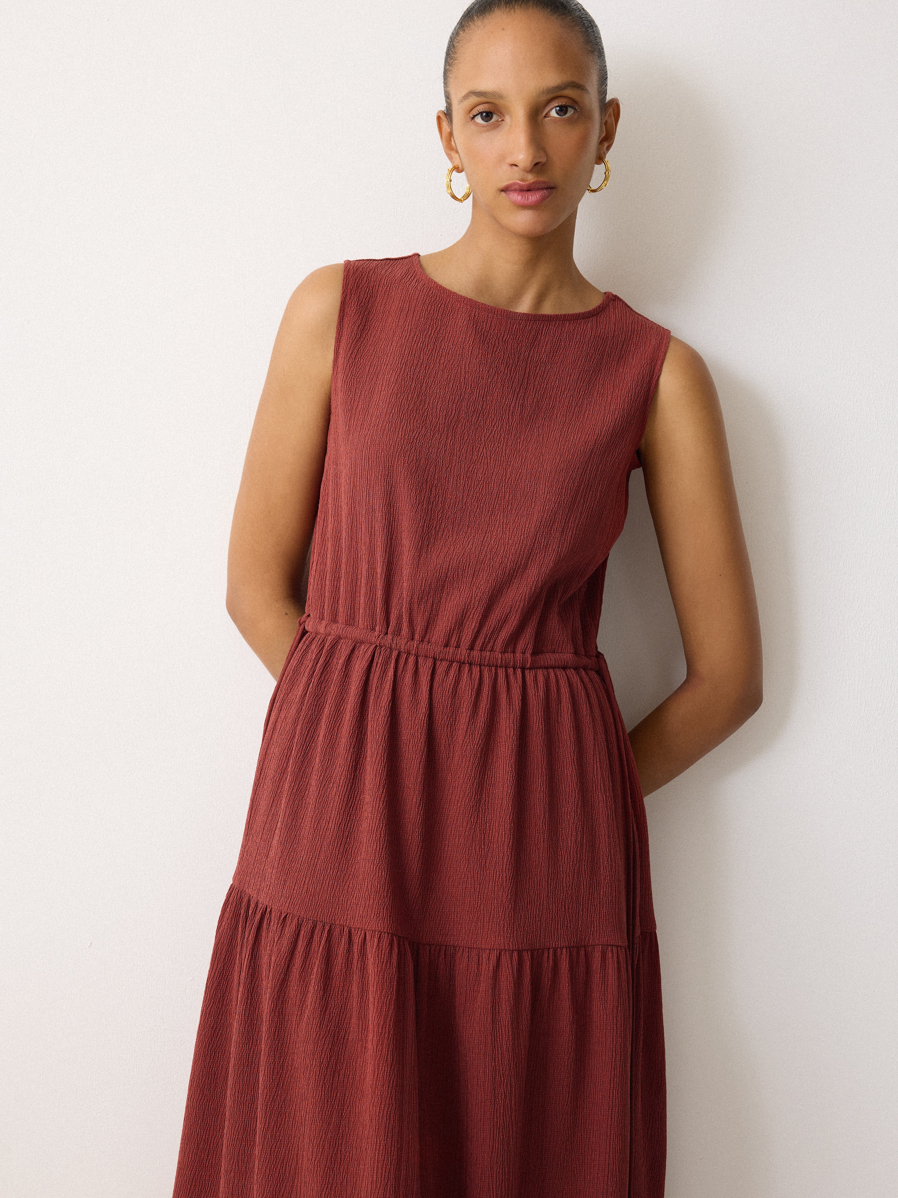Fine Crinkle Jersey Maxi Dress | Brown - Image 2