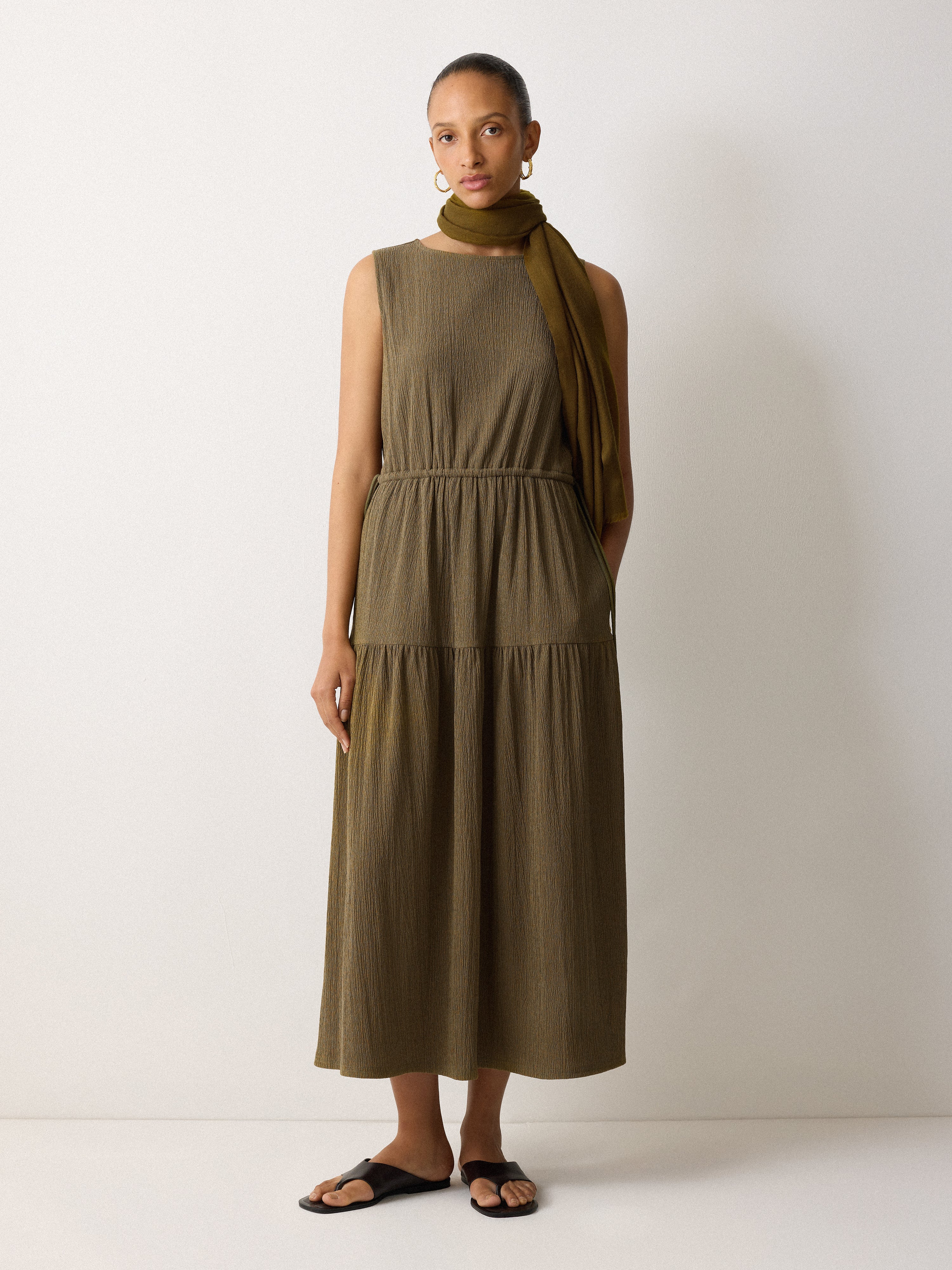 Fine Crinkle Jersey Maxi Dress | Khaki - Image 2