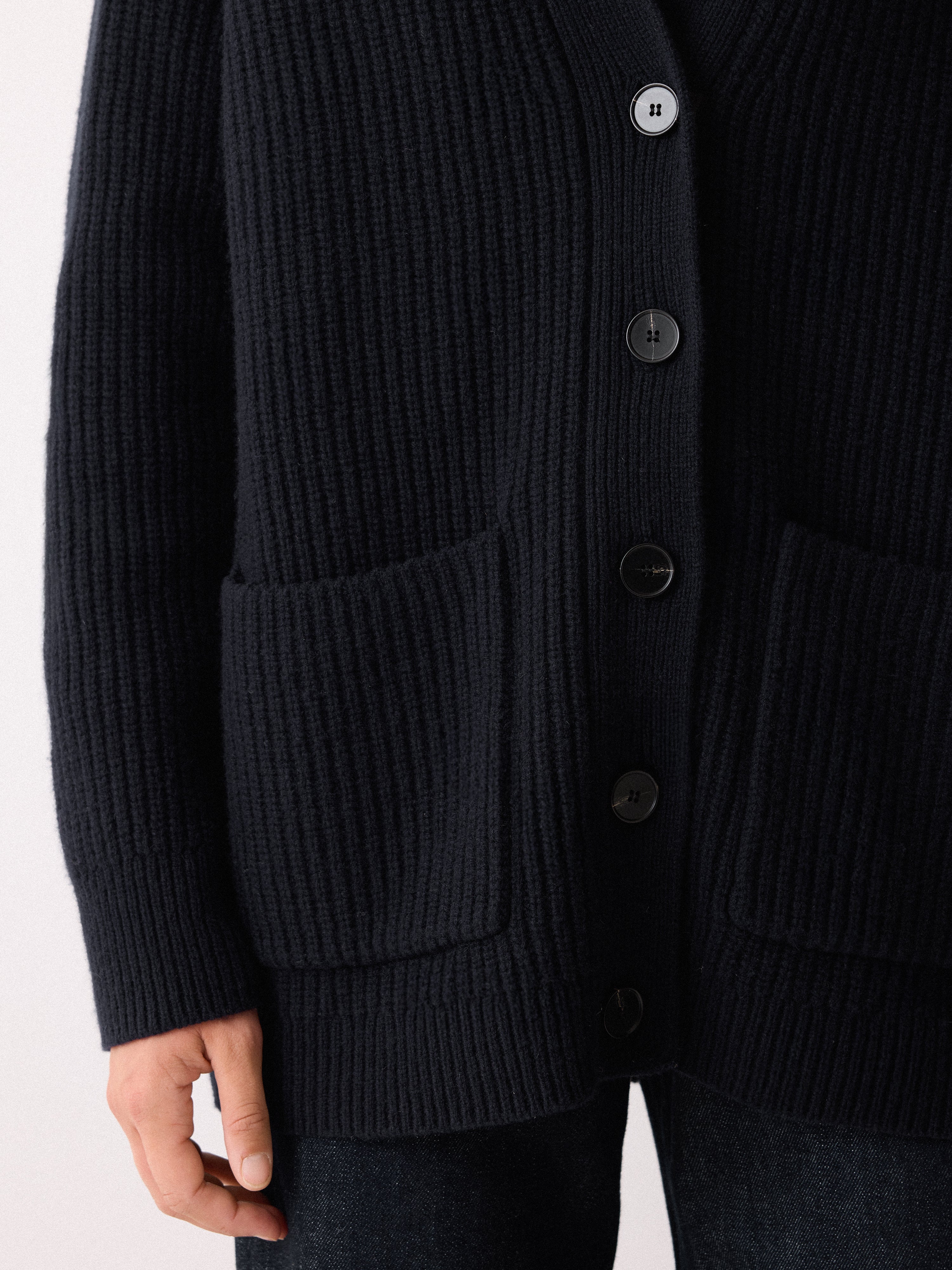 Fishermans Rib Merino Cardigan | Navy - Image 2