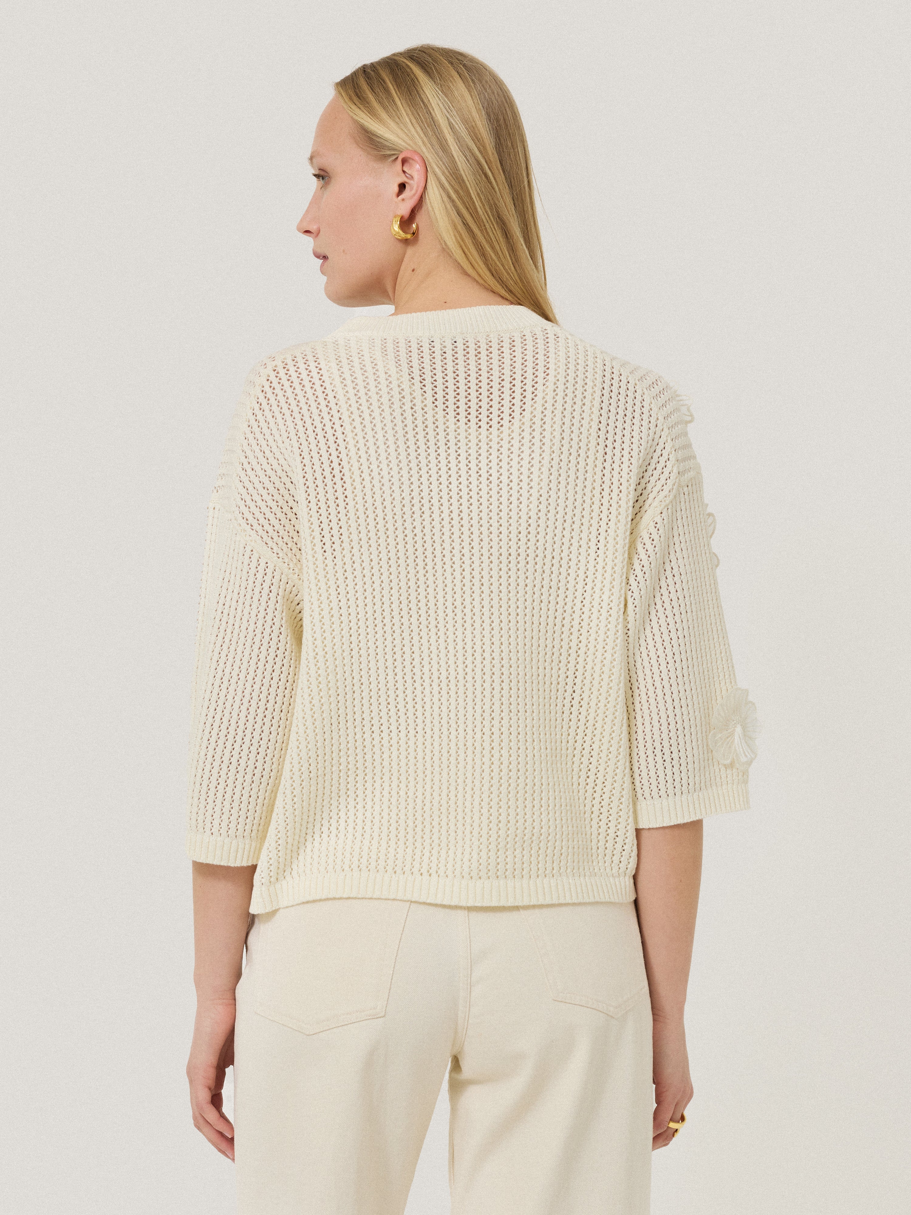 Floral Applique Knit Top | Cream - Image 5