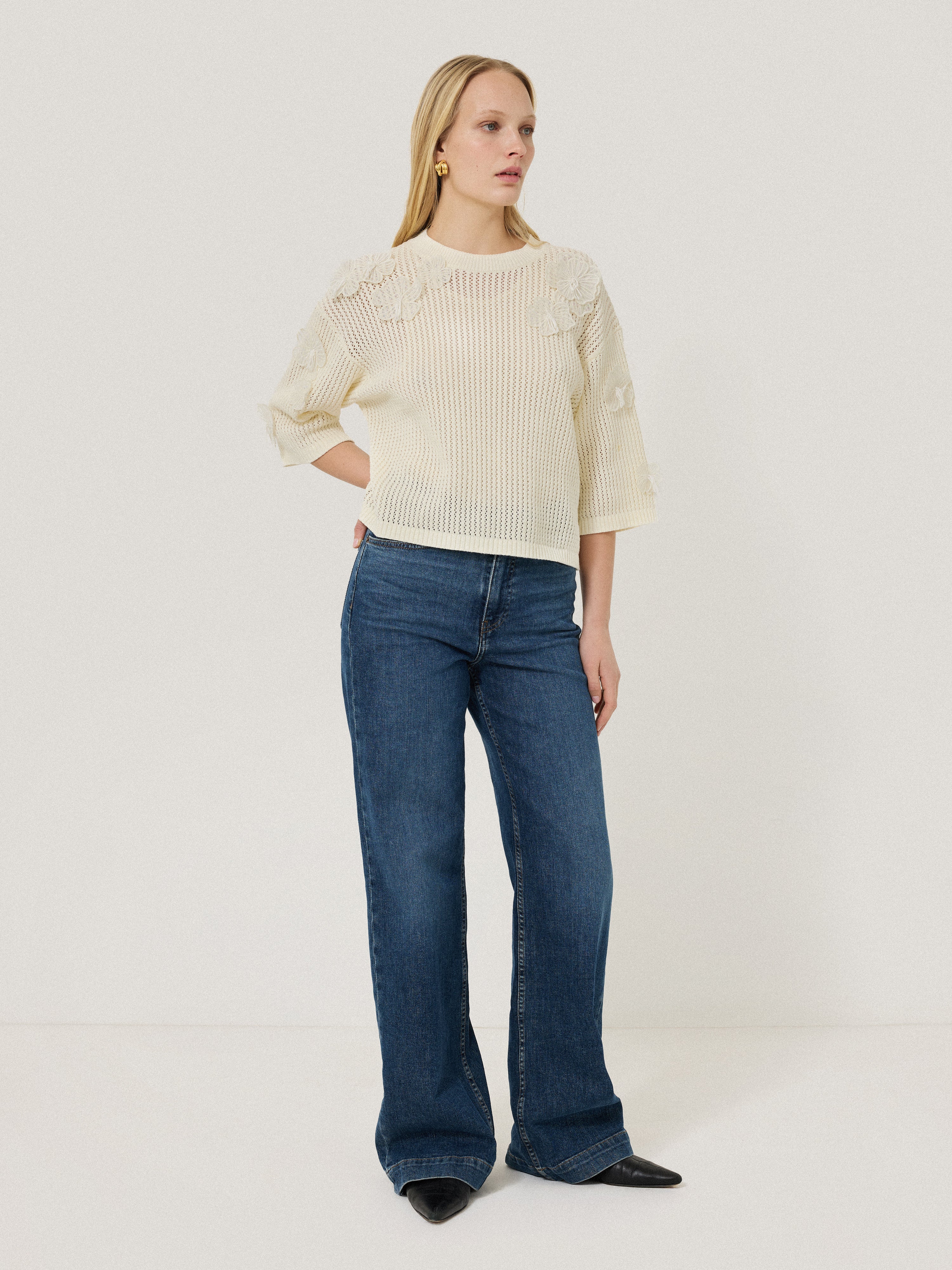 Floral Applique Knit Top | Cream - Image 6