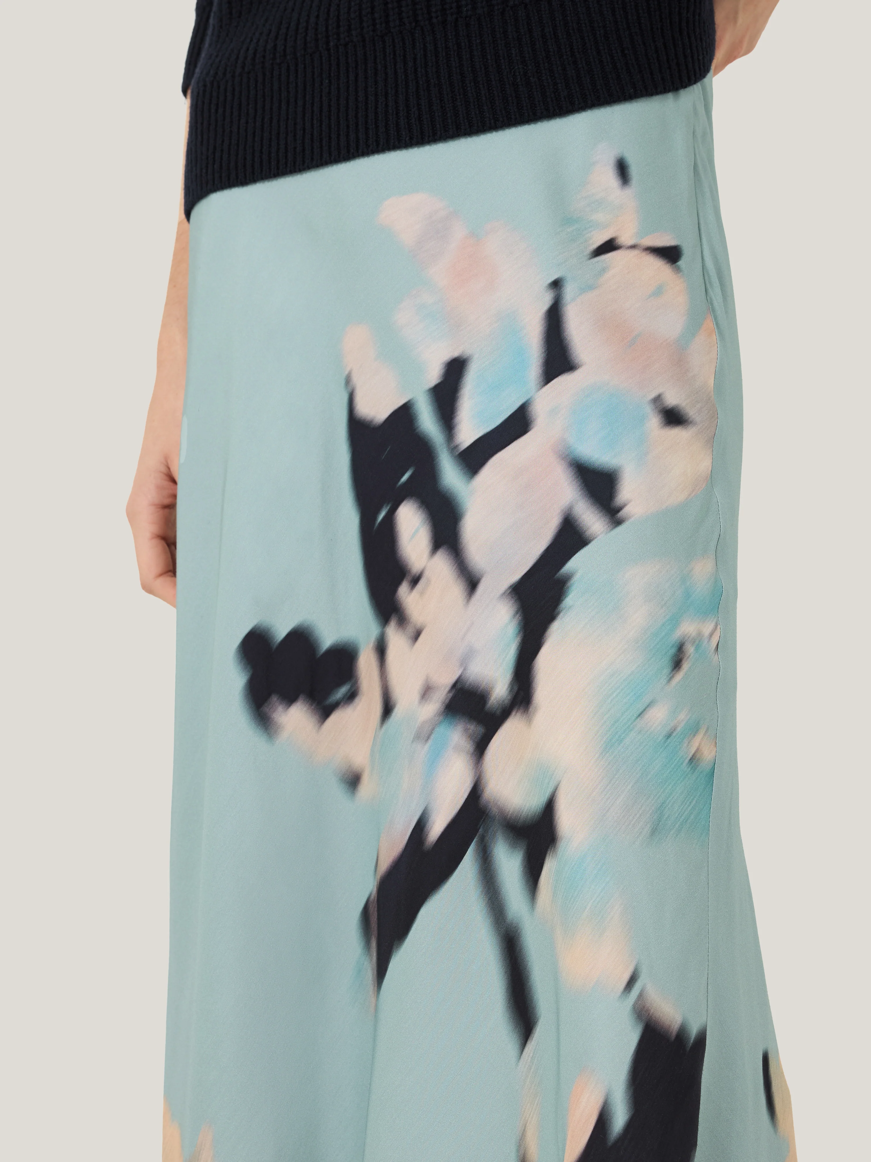 Floral Drift Silk Blend Skirt | Blue - Image 2