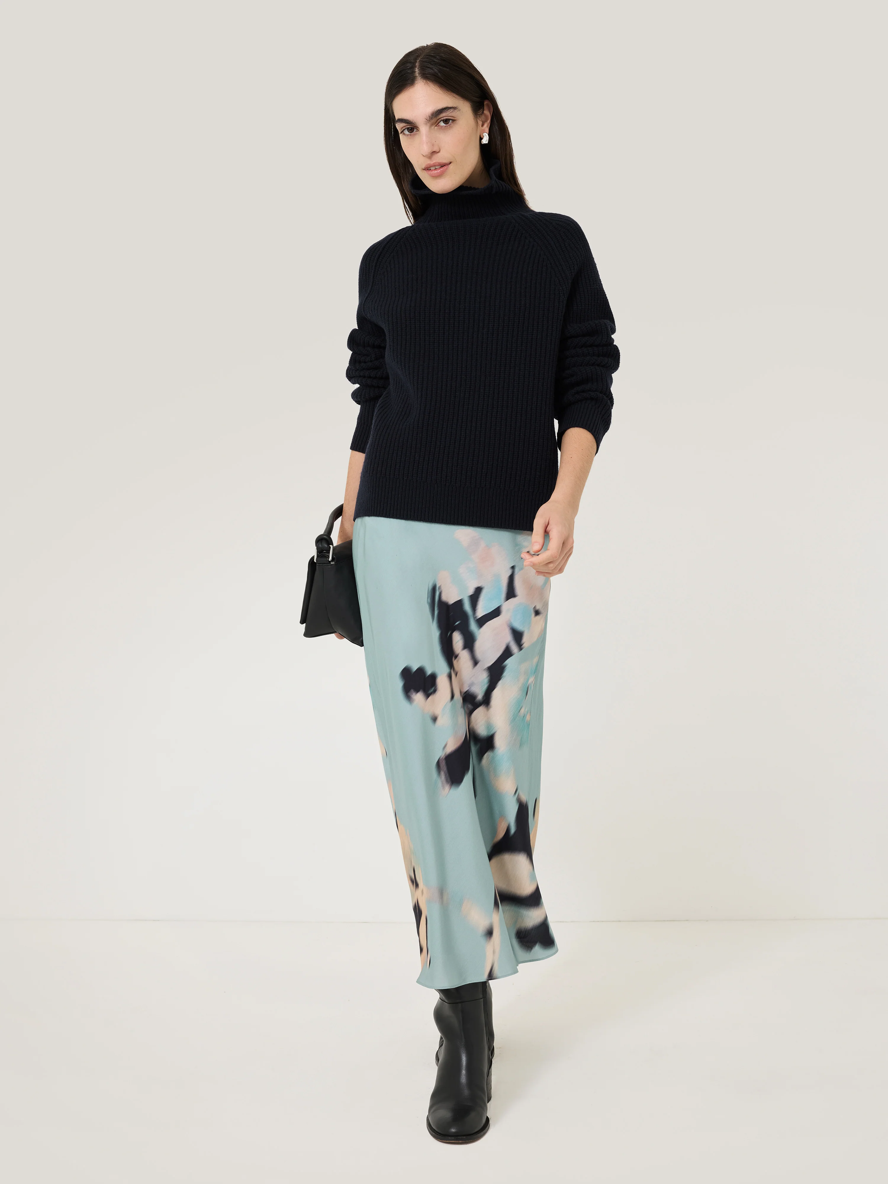 Floral Drift Silk Blend Skirt | Blue - Image 3
