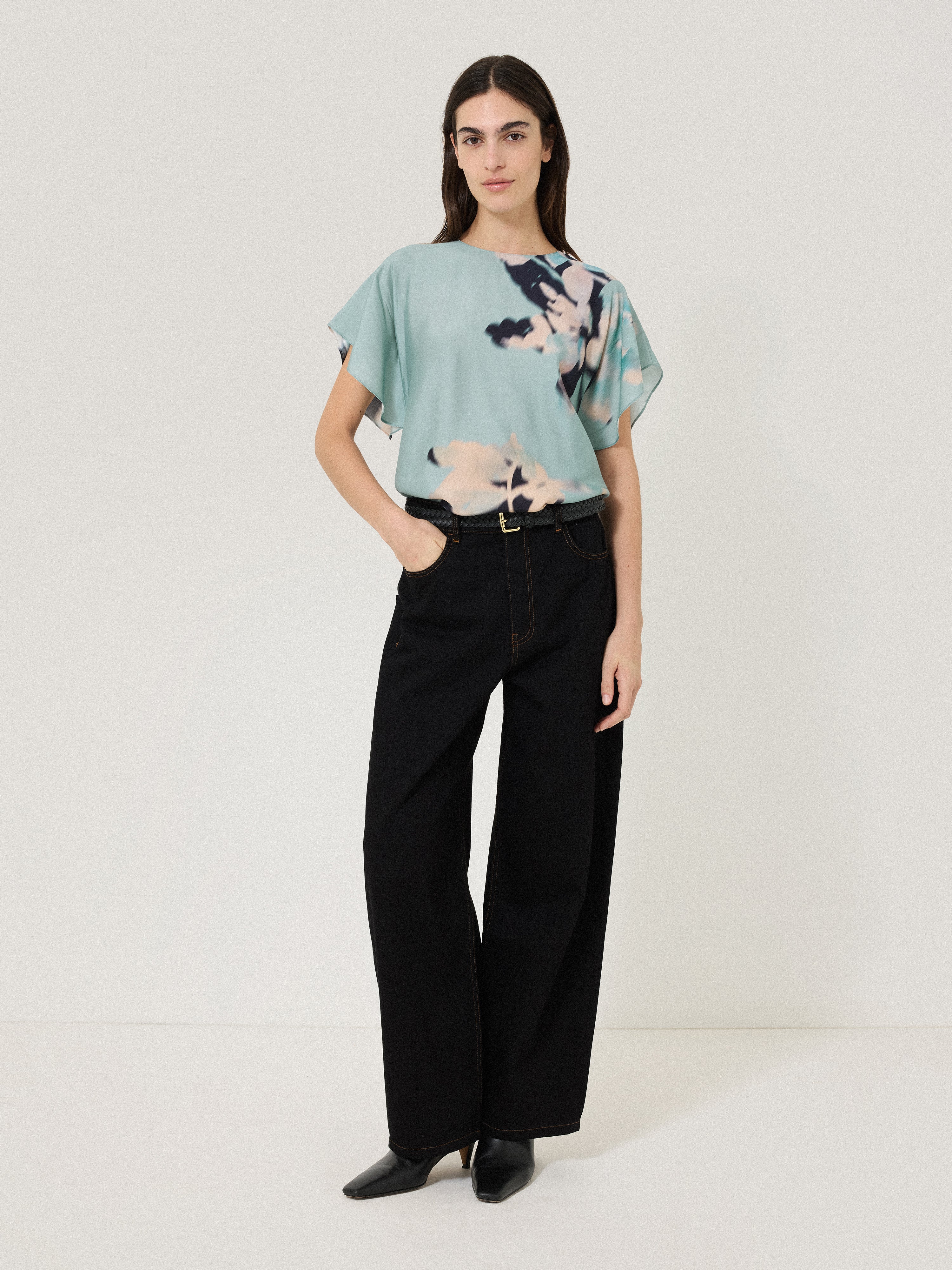 Floral Drift Silk Blend Top | Blue - Image 3