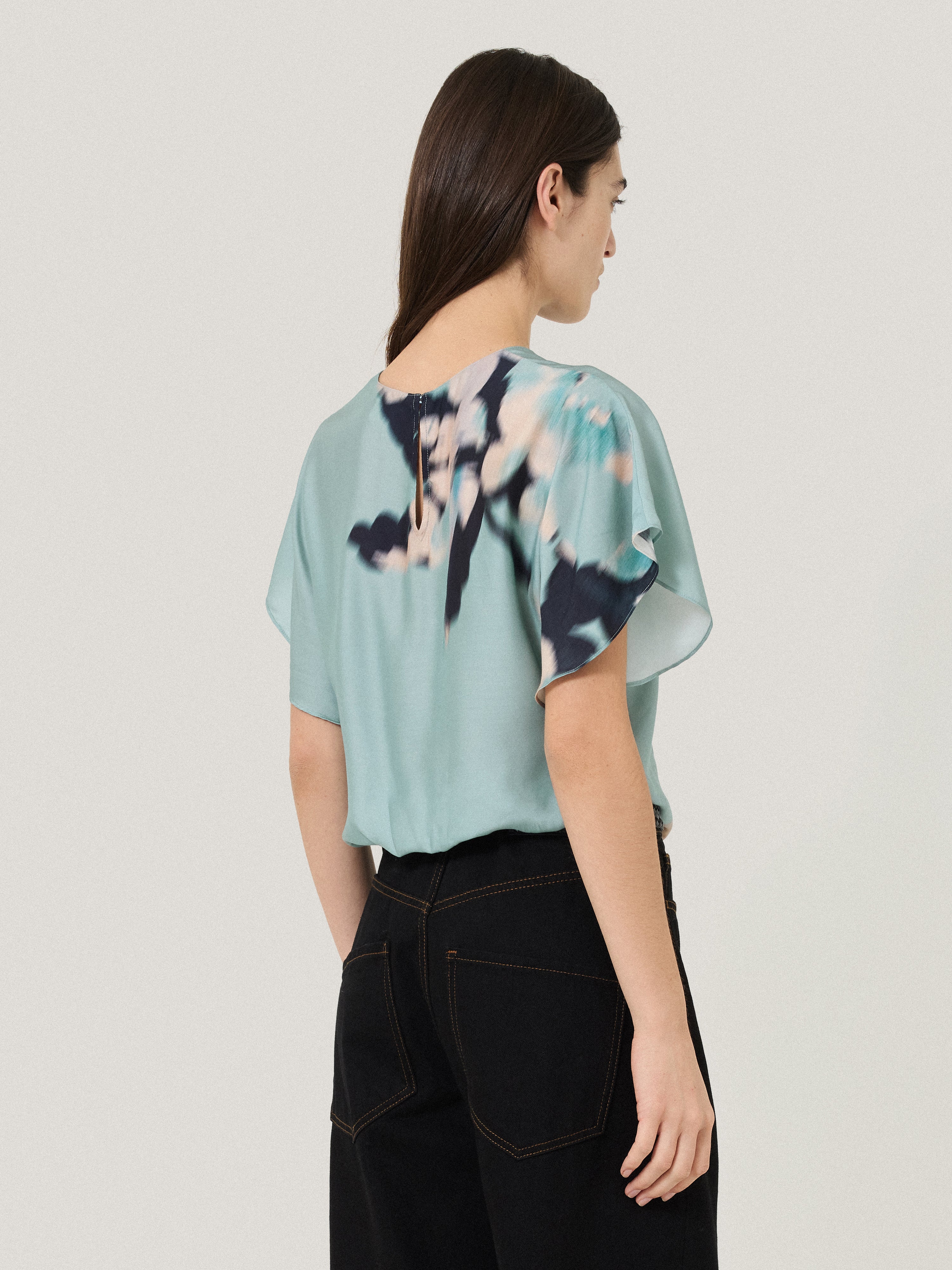 Floral Drift Silk Blend Top | Blue - Image 5