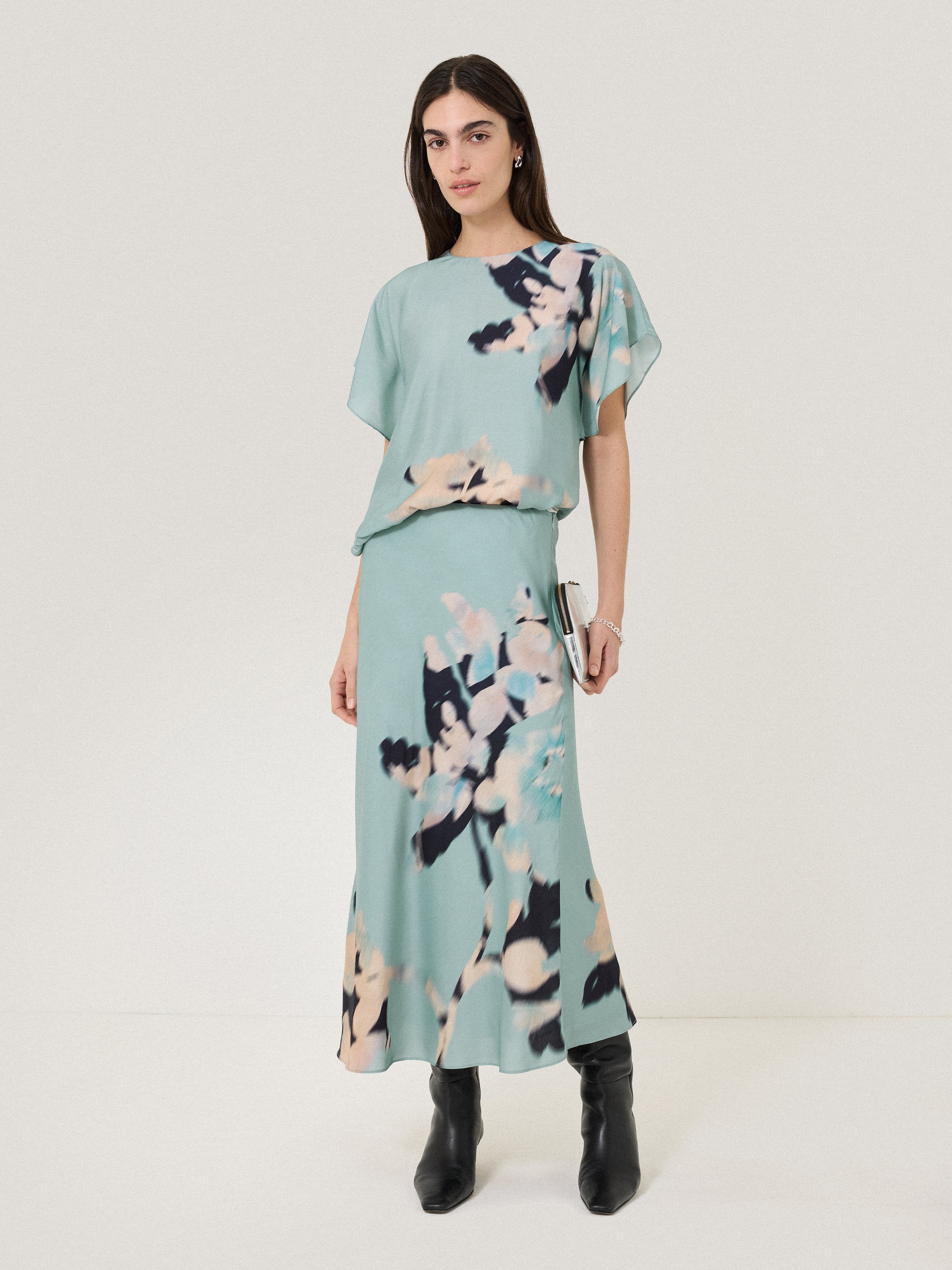 Floral Drift Silk Blend Top | Blue - Image 6
