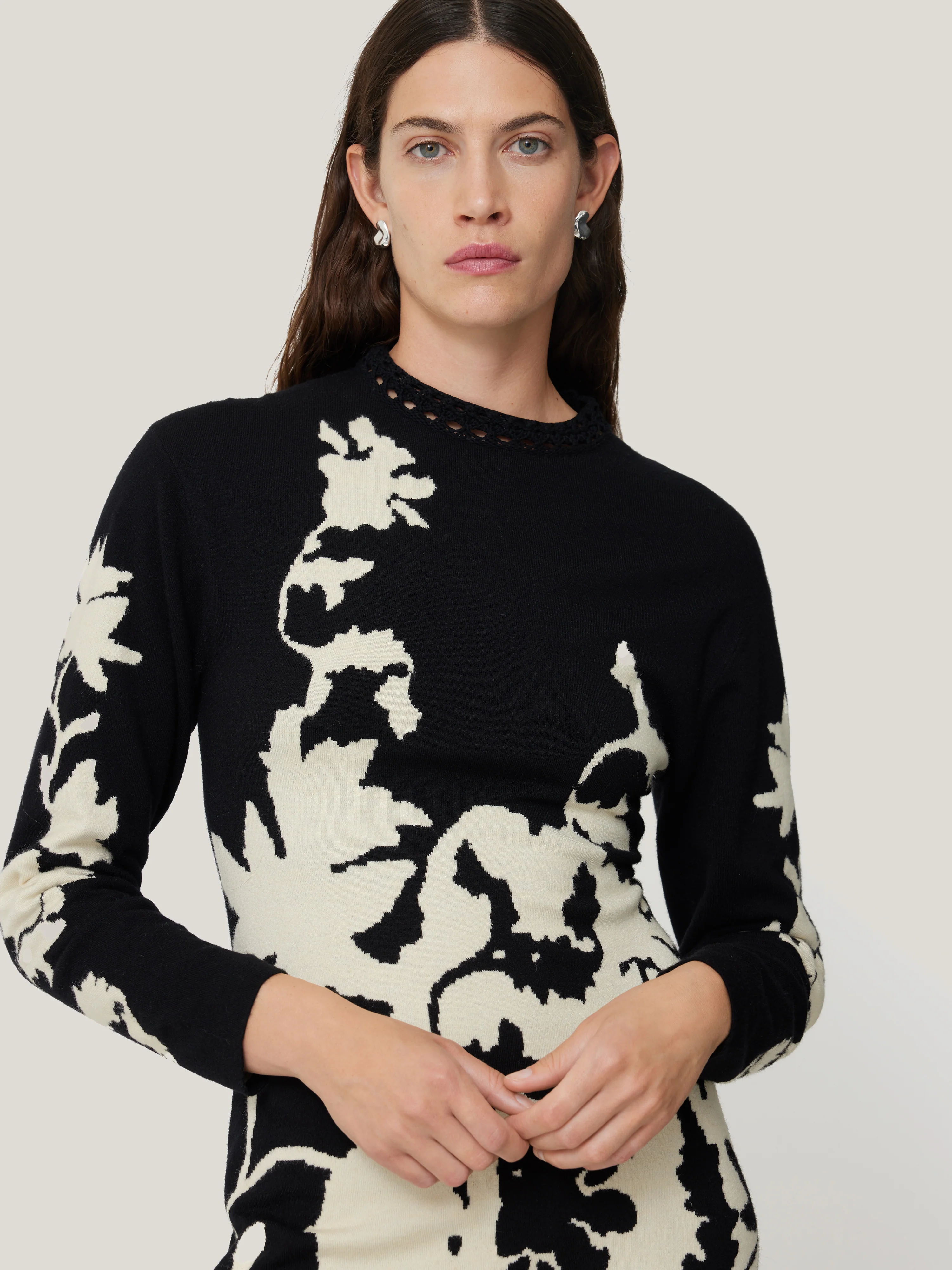 Floral Jacquard Knitted Dress | Monochrome - Image 2