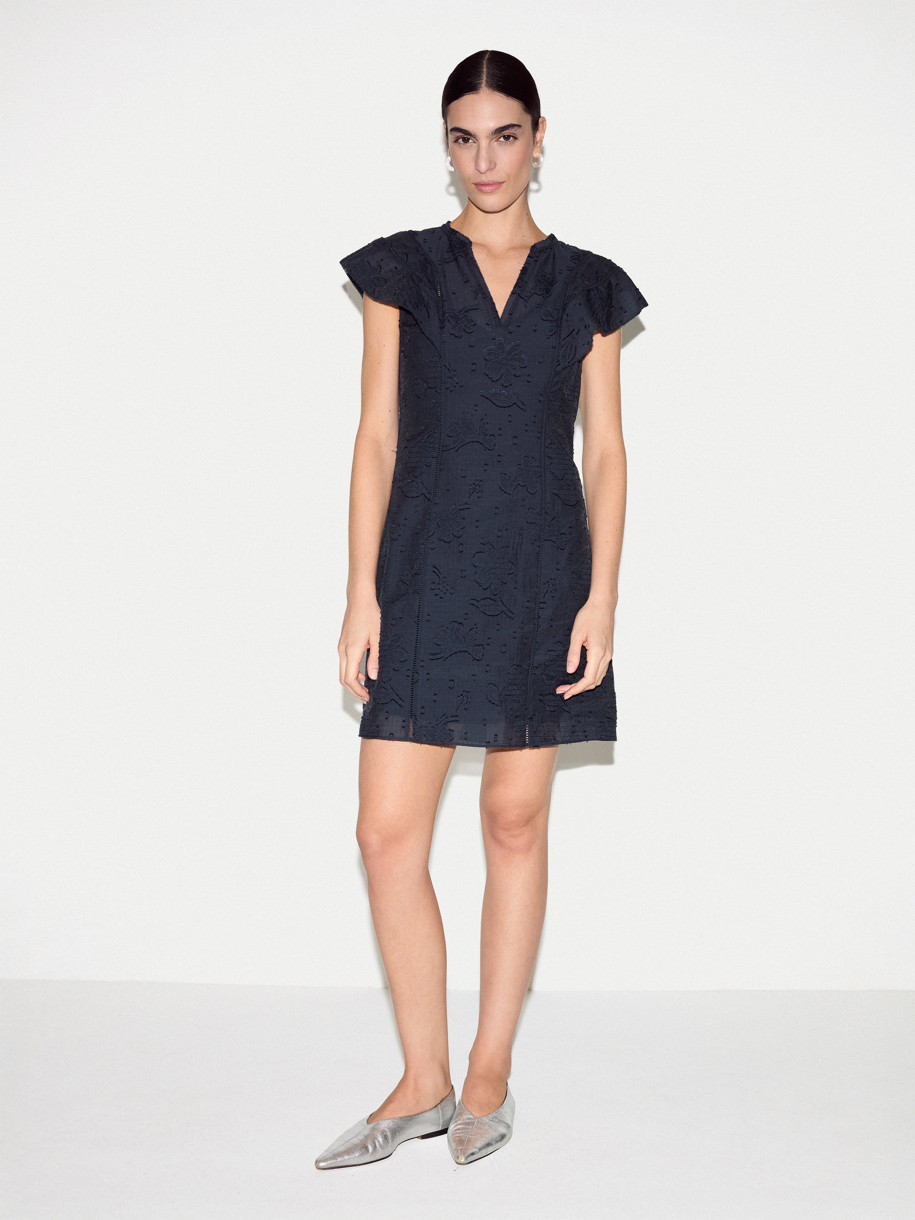 Floral Jacquard Mini Dress | Navy - Image 3