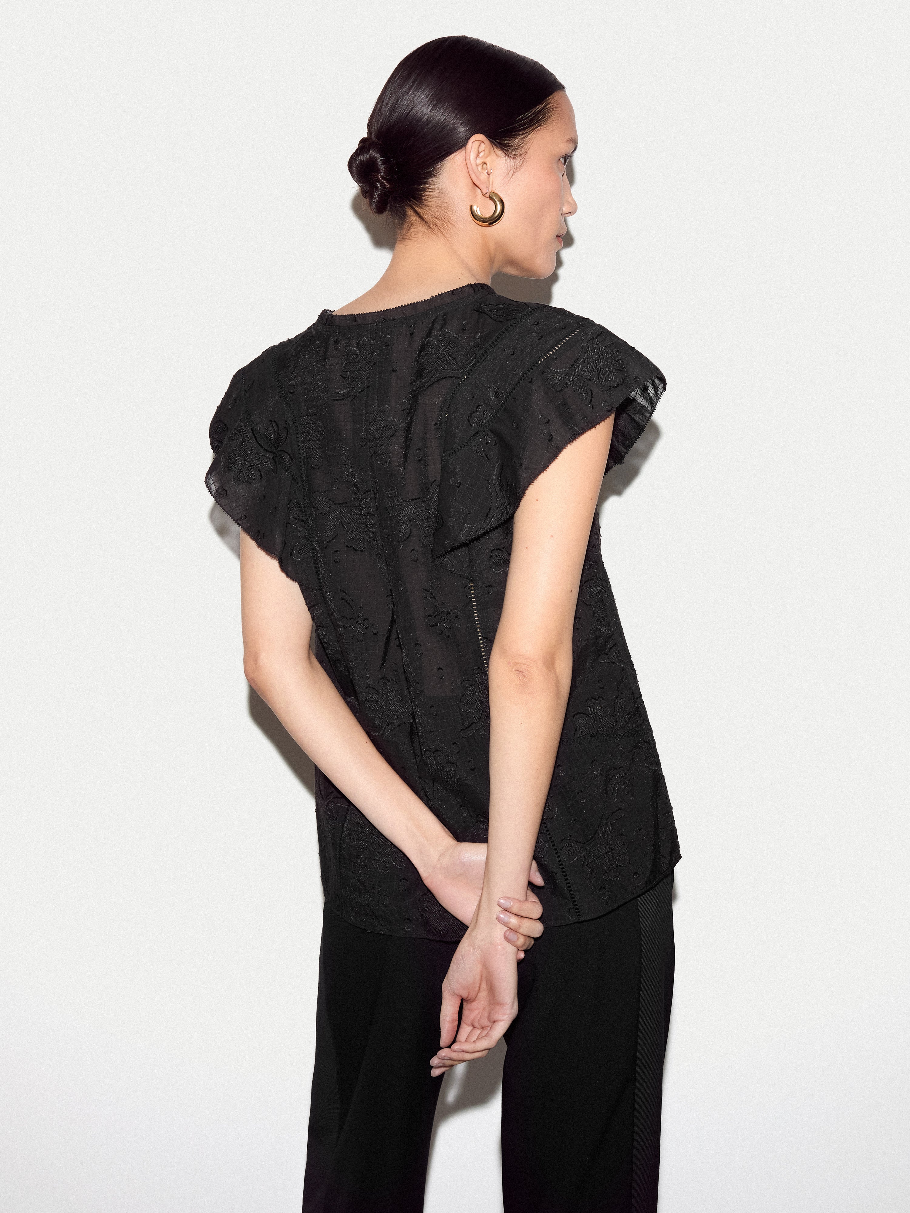 Floral Jacquard Top | Black - Image 4