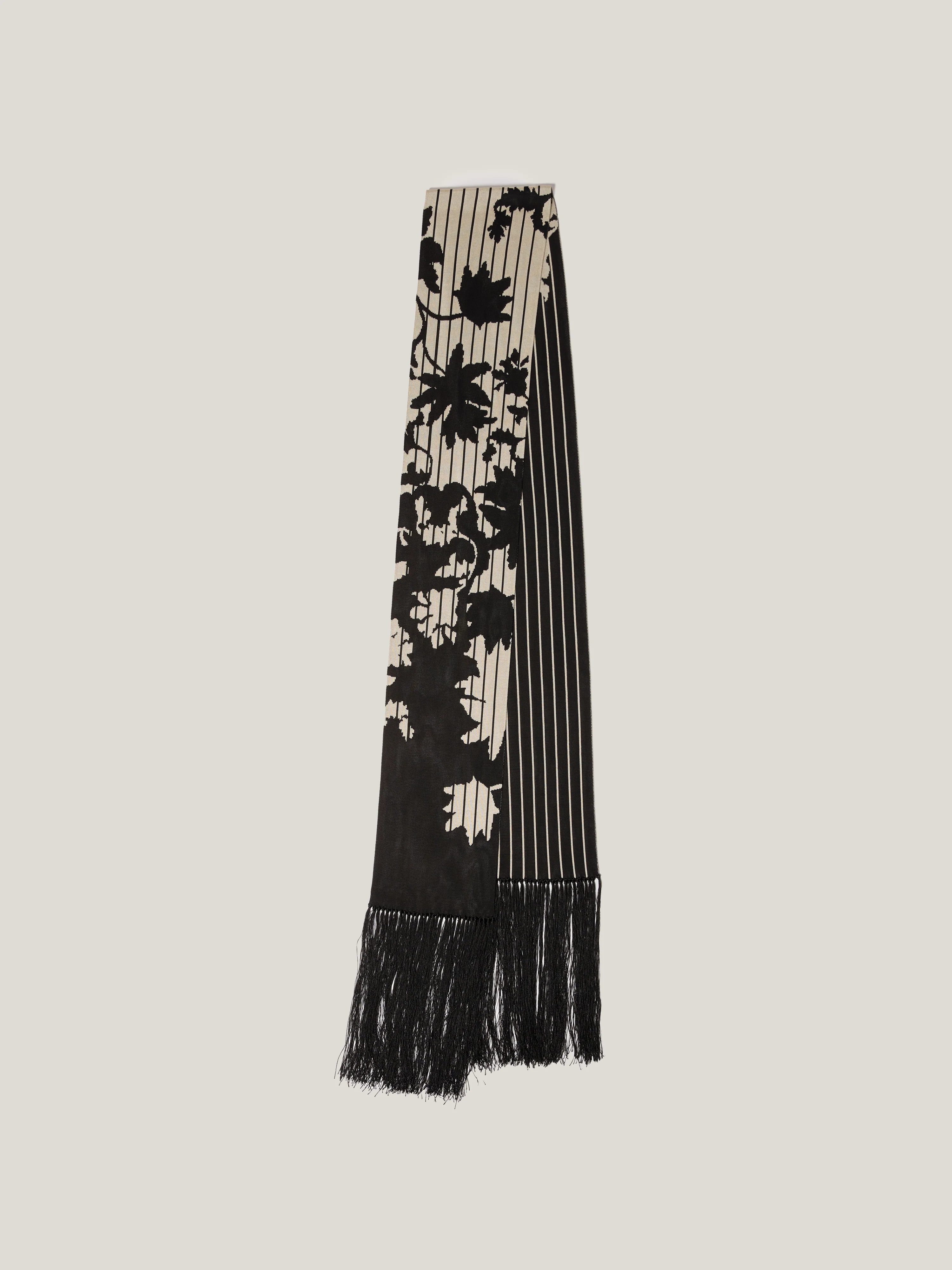 Floral Pinstripe Fringed Scarf | Monochrome - Image 4