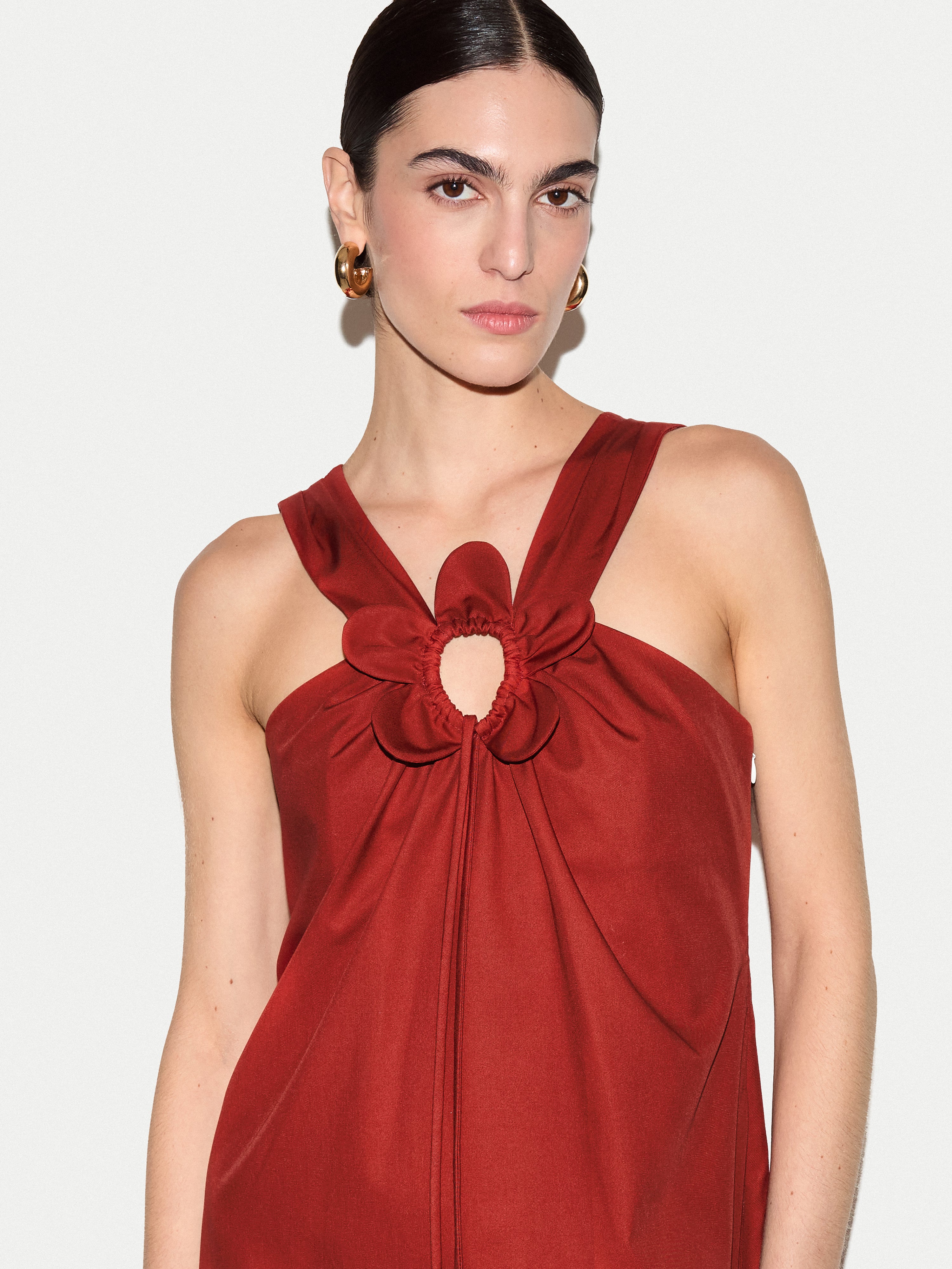 Flower Applique Cotton Dress | Red - Image 2