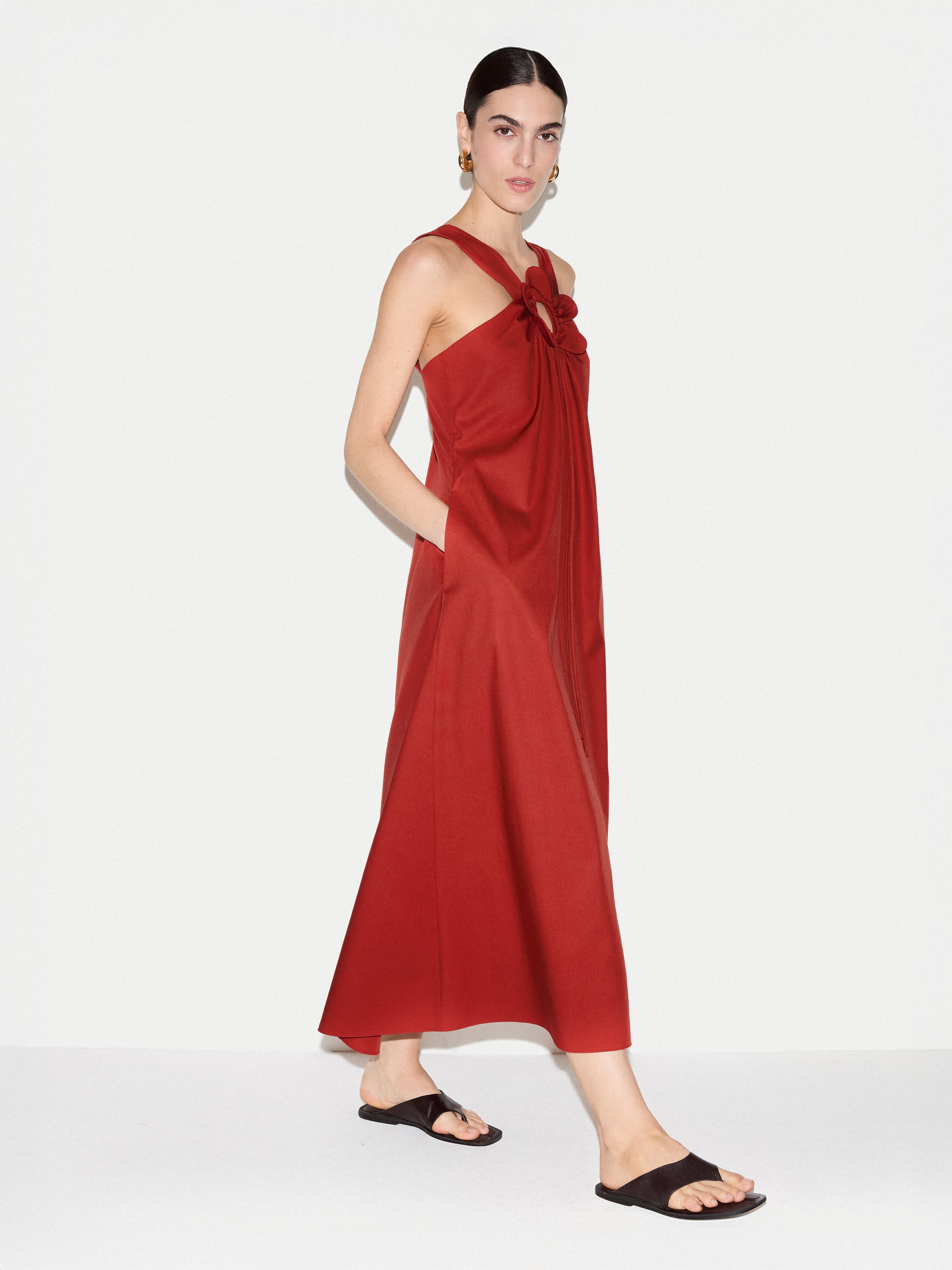 Flower Applique Cotton Dress | Red - Image 3