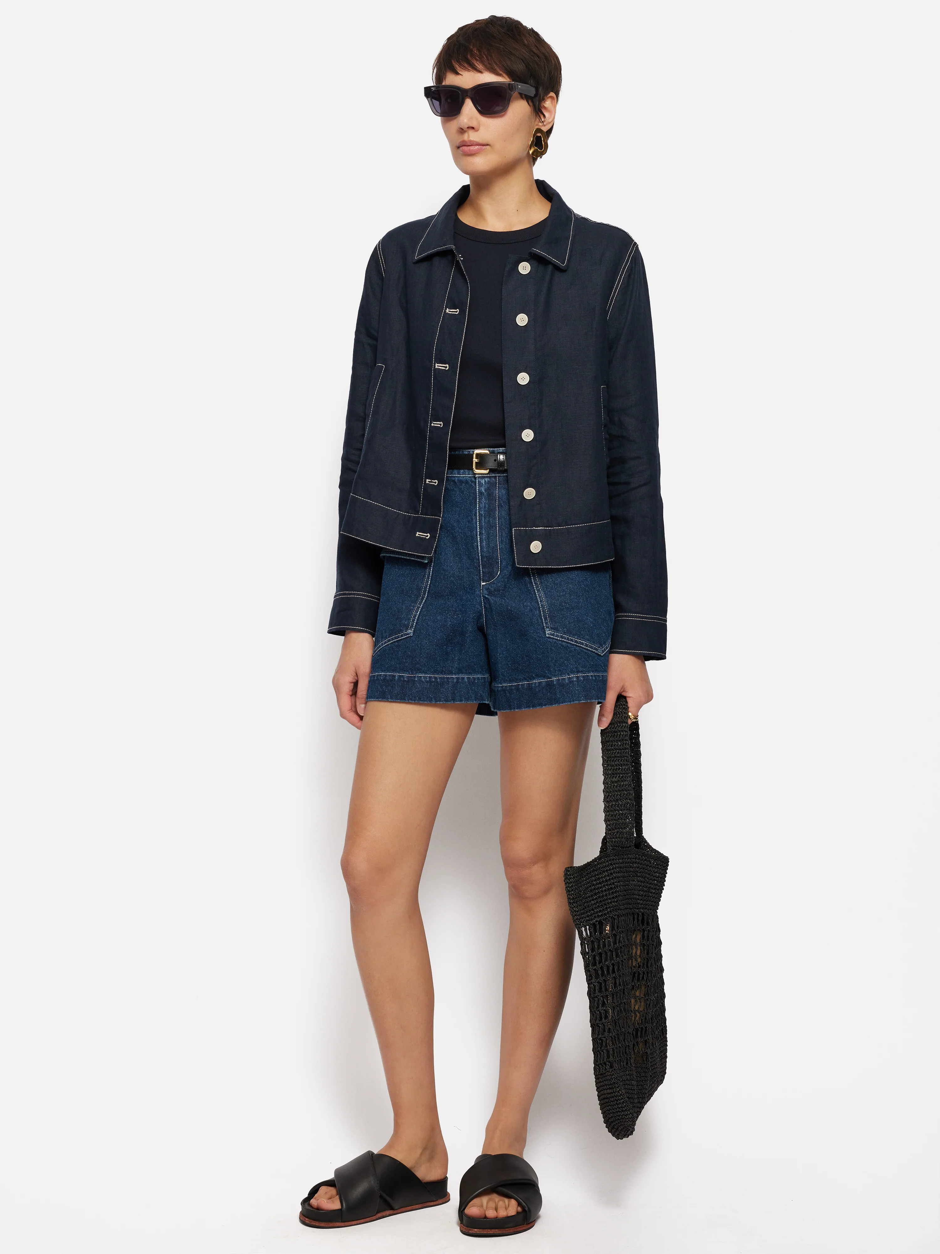 French Linen Cropped Jacket | Navy - Image 11