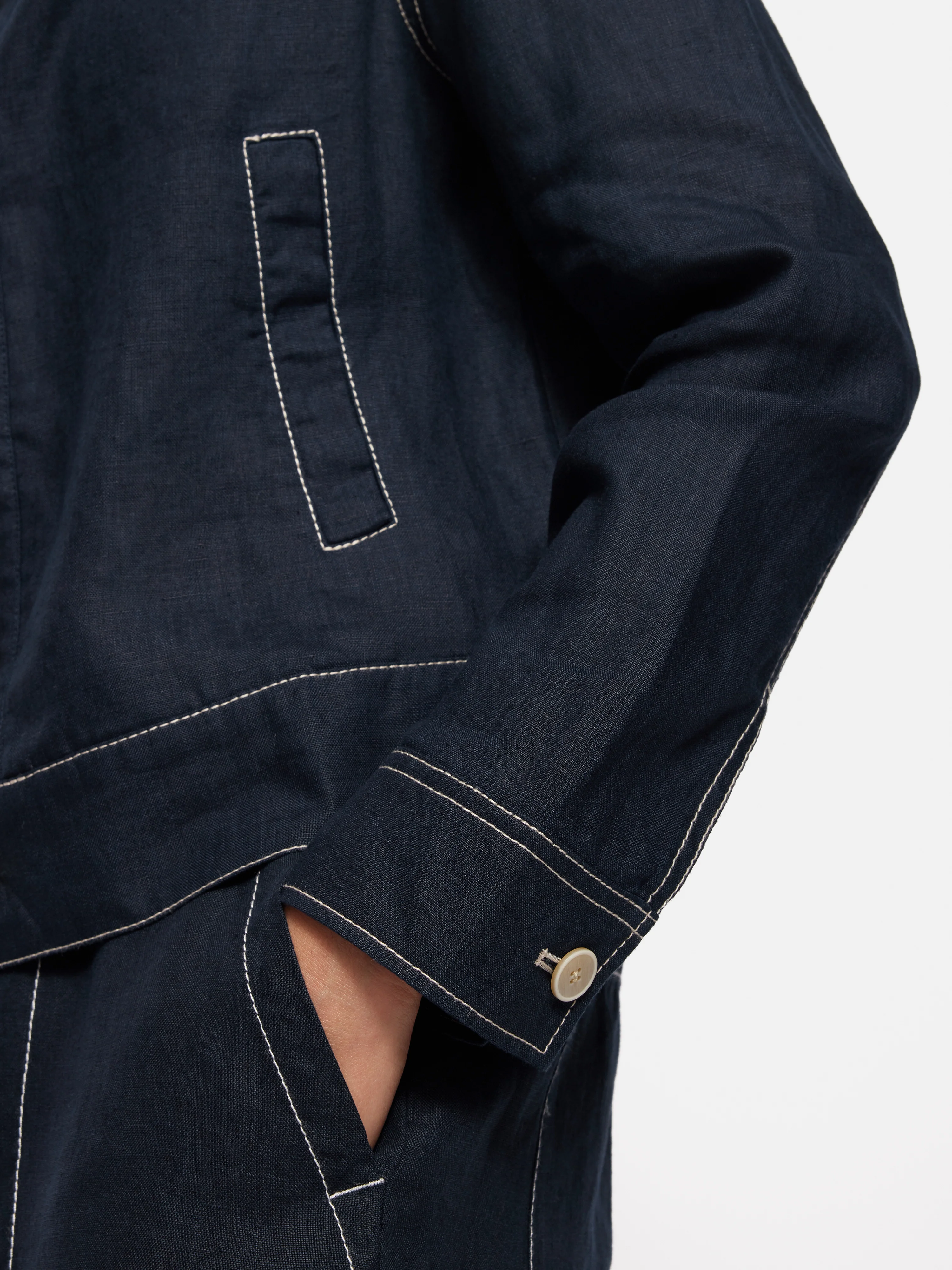 French Linen Cropped Jacket | Navy - Image 7
