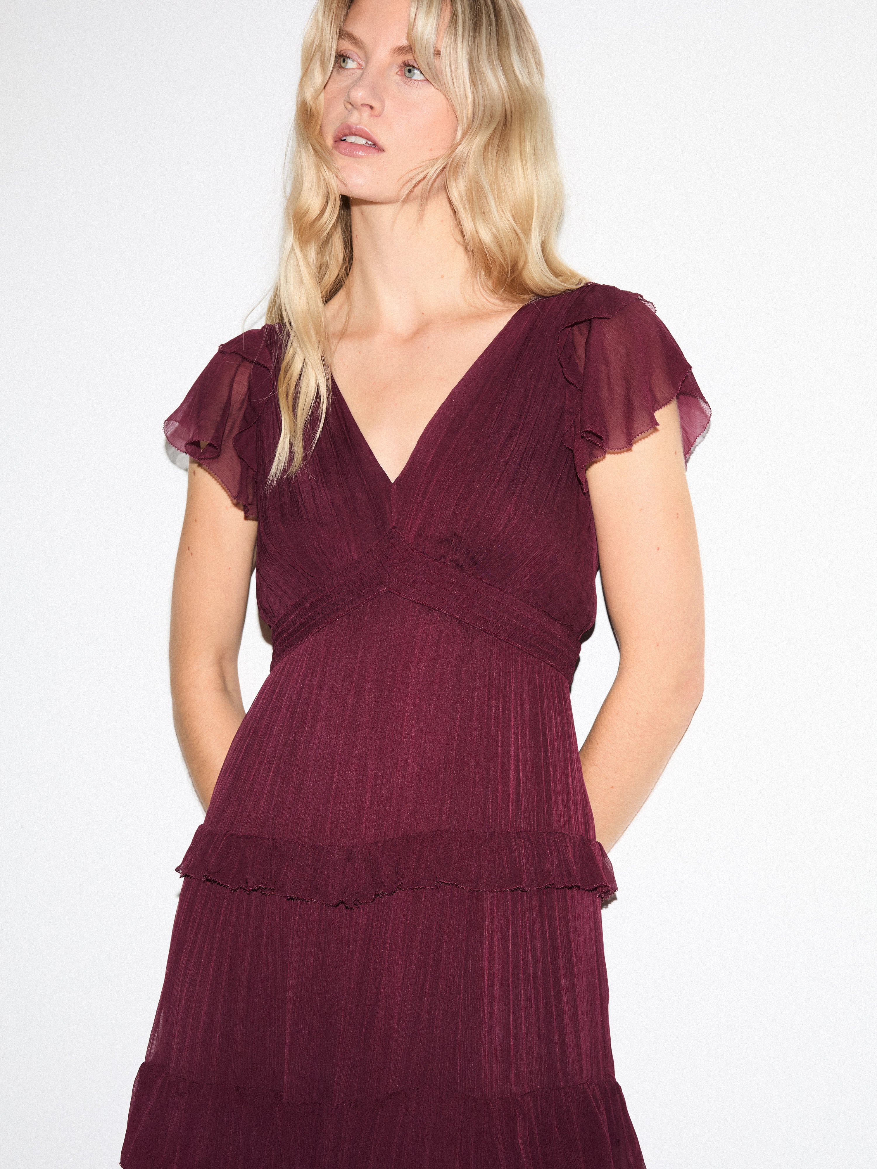 Frill Plisse Maxi Dress | Red - Image 3