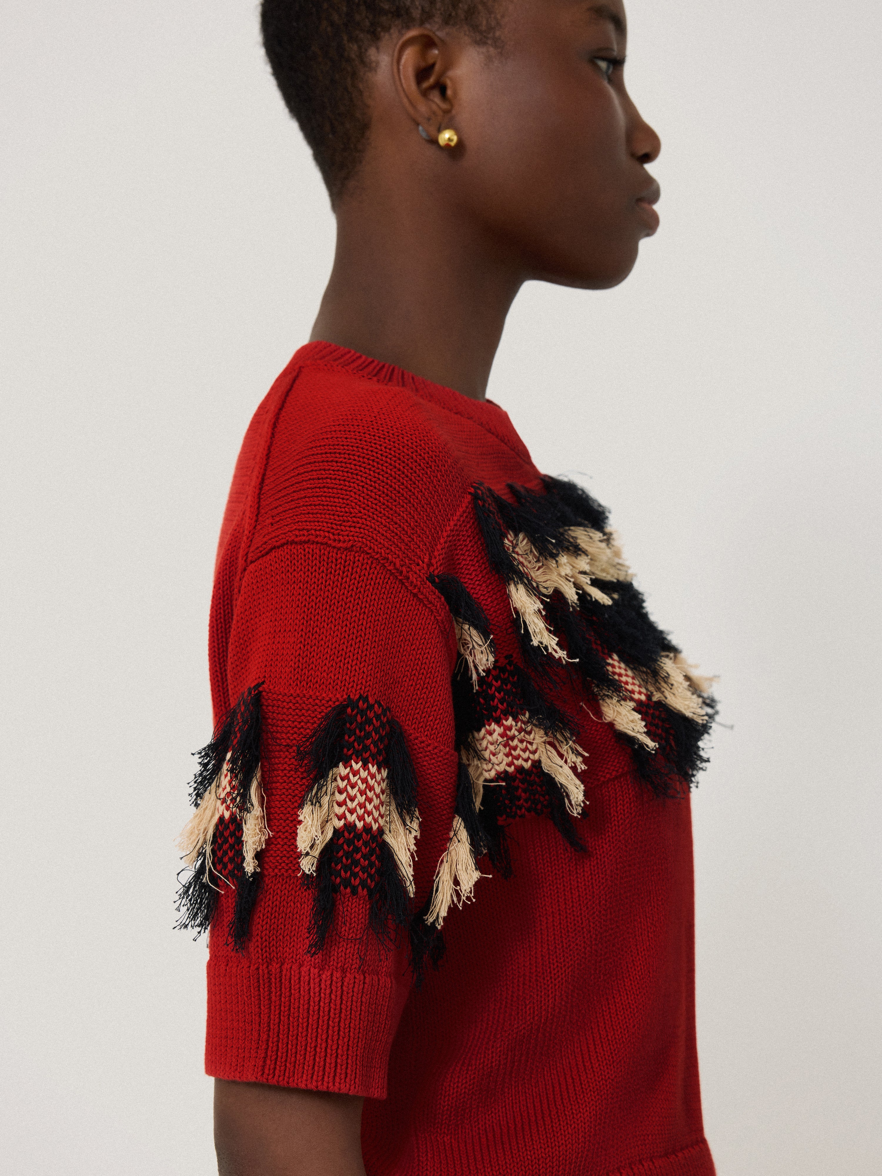 Fringe Jacquard Knit Top | Orange - Image 2