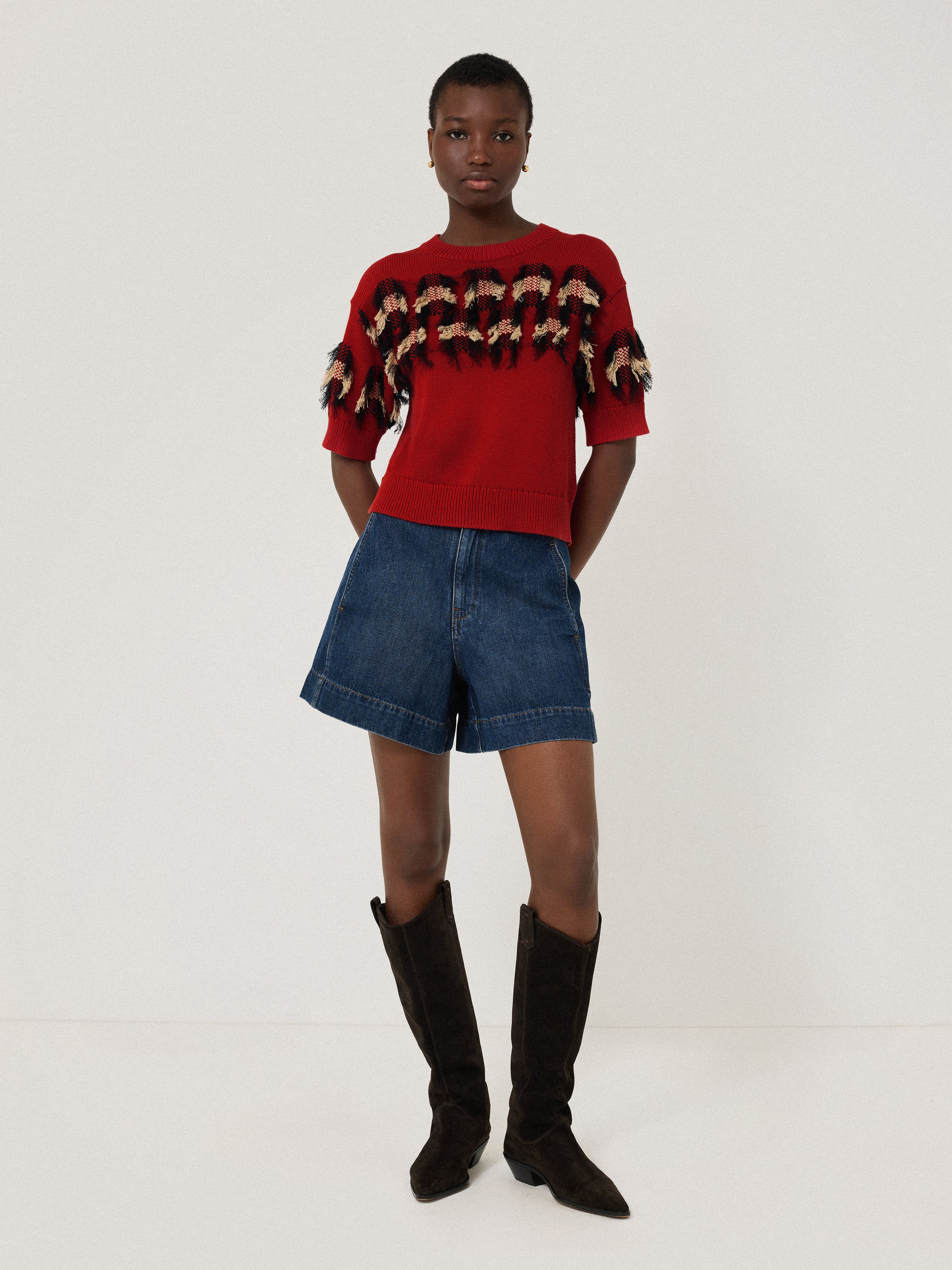 Fringe Jacquard Knit Top | Orange - Image 4