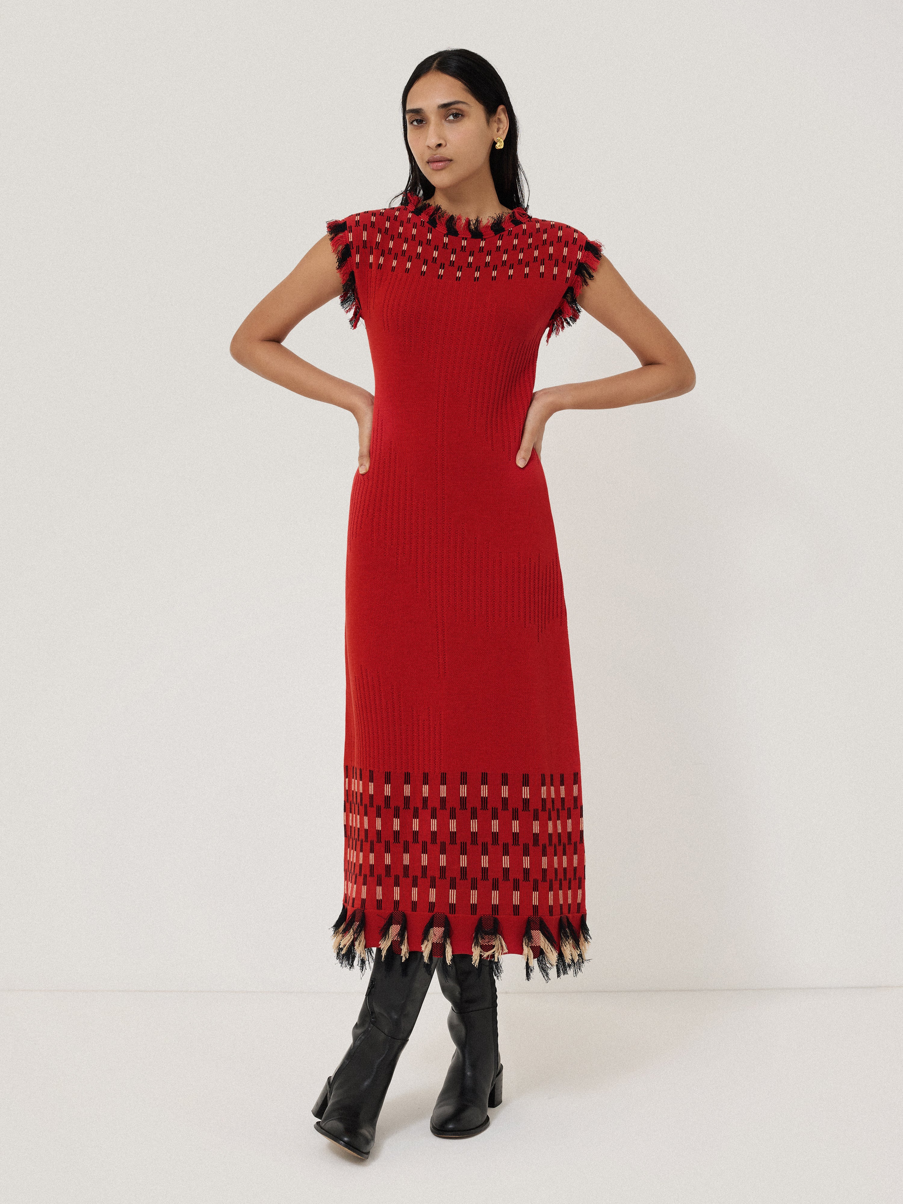 Fringe Texture Knit Dress | Orange - Image 3