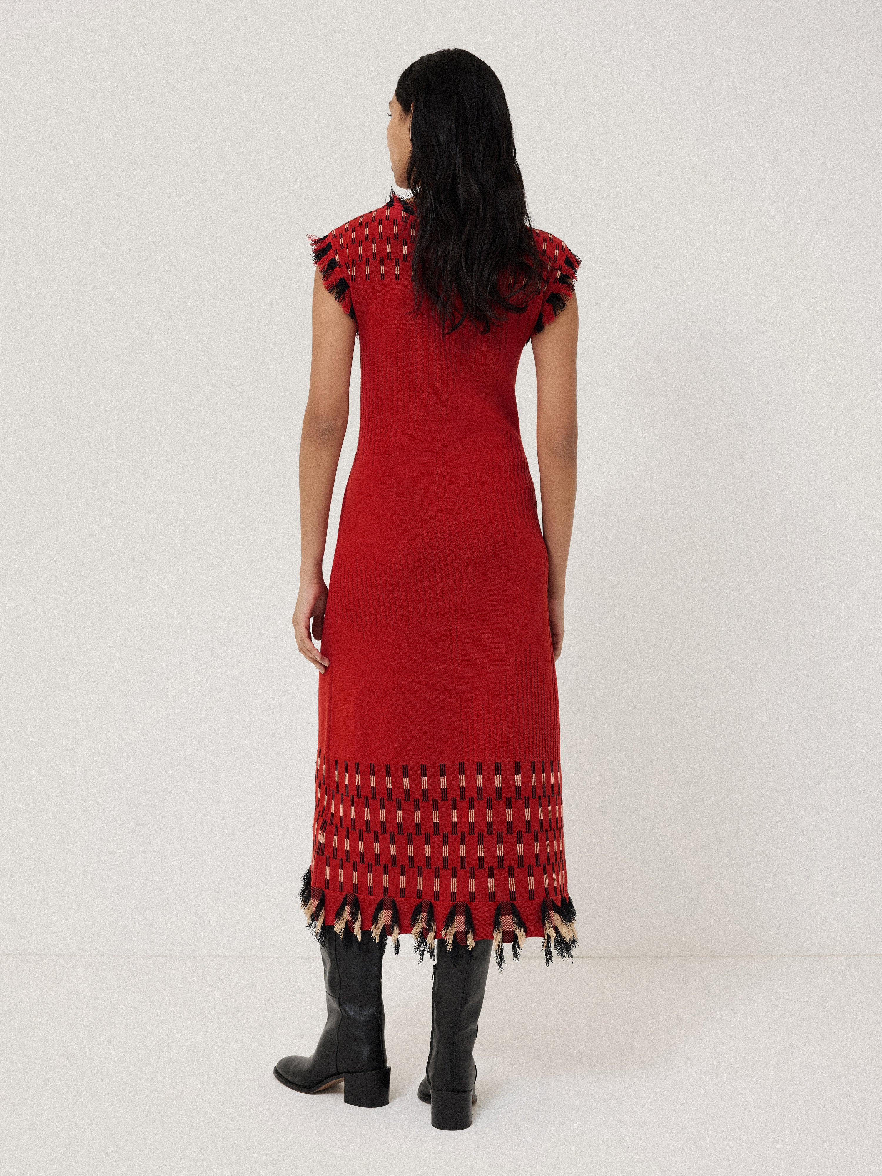 Fringe Texture Knit Dress | Orange - Image 5
