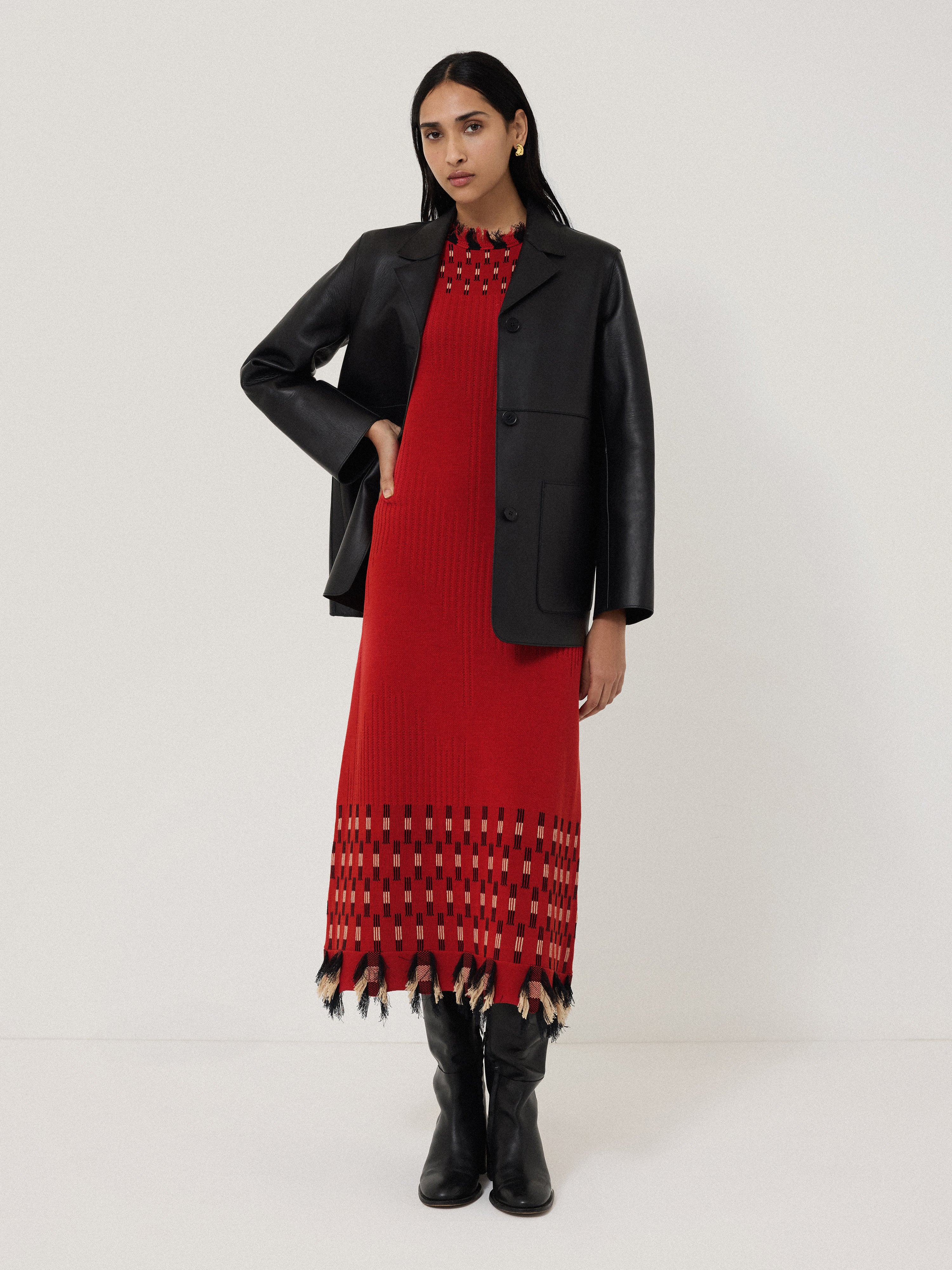 Fringe Texture Knit Dress | Orange - Image 6