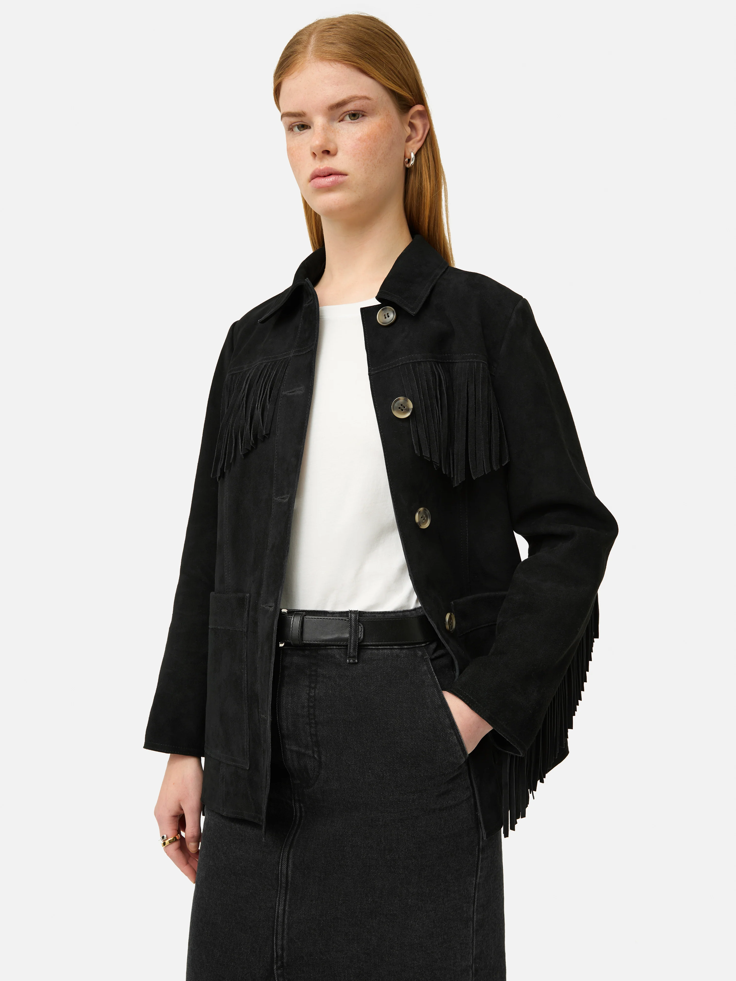 Fringed Suede Jacket | Black - Image 2