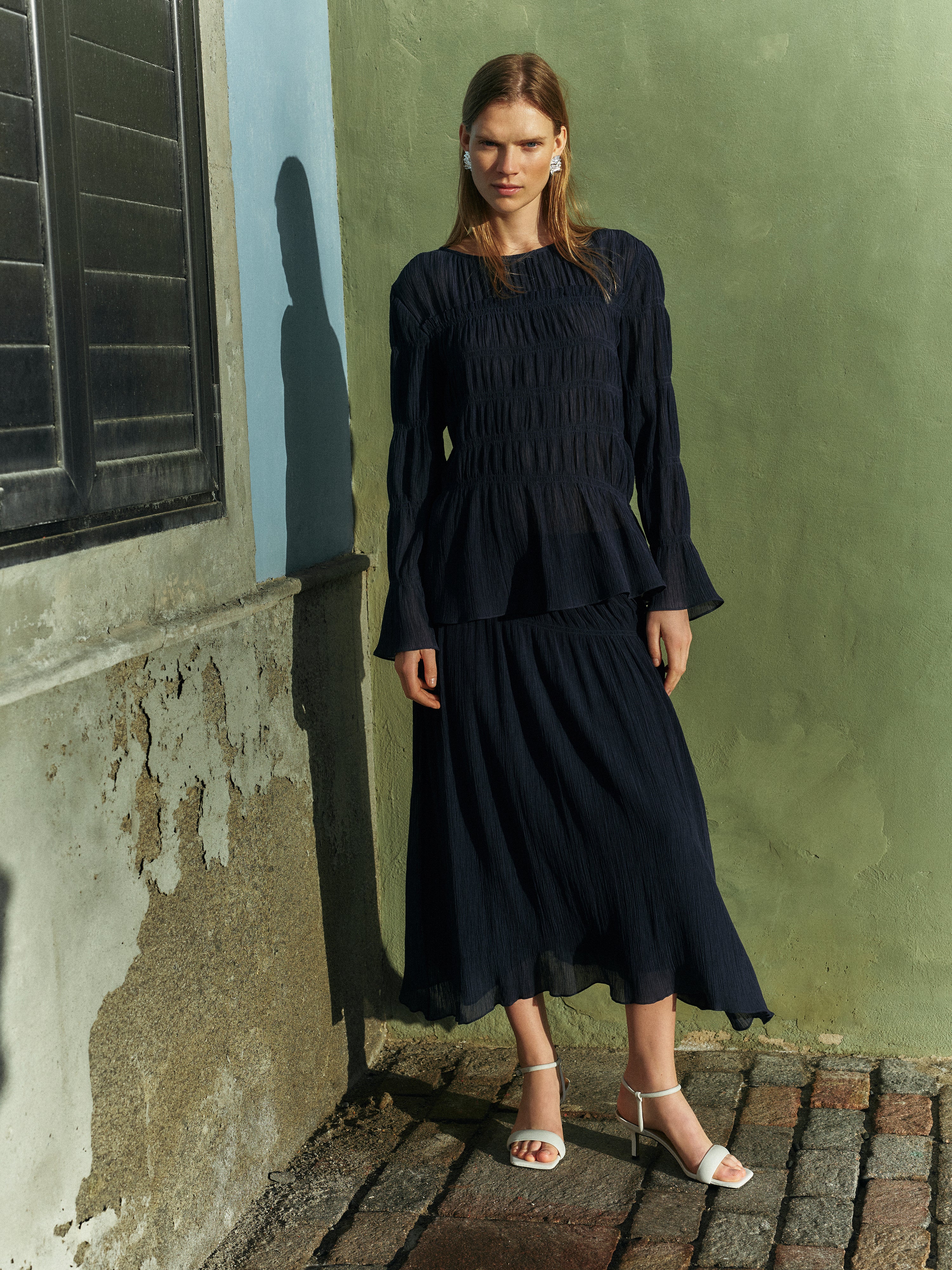 Gauze Viscose Ruched Skirt | Blue - Image 3