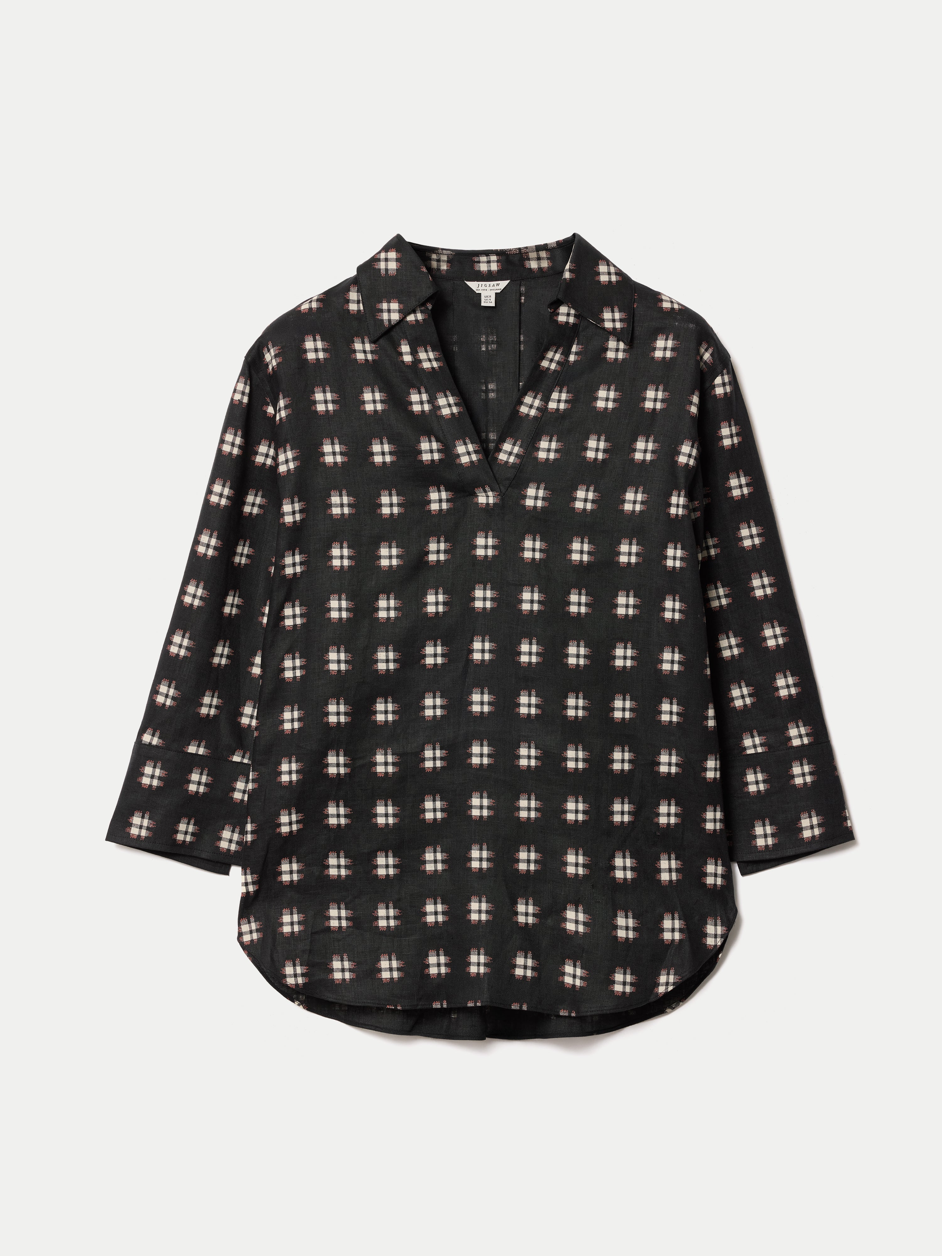 Geo Check Linen Tunic | Black - Image 6