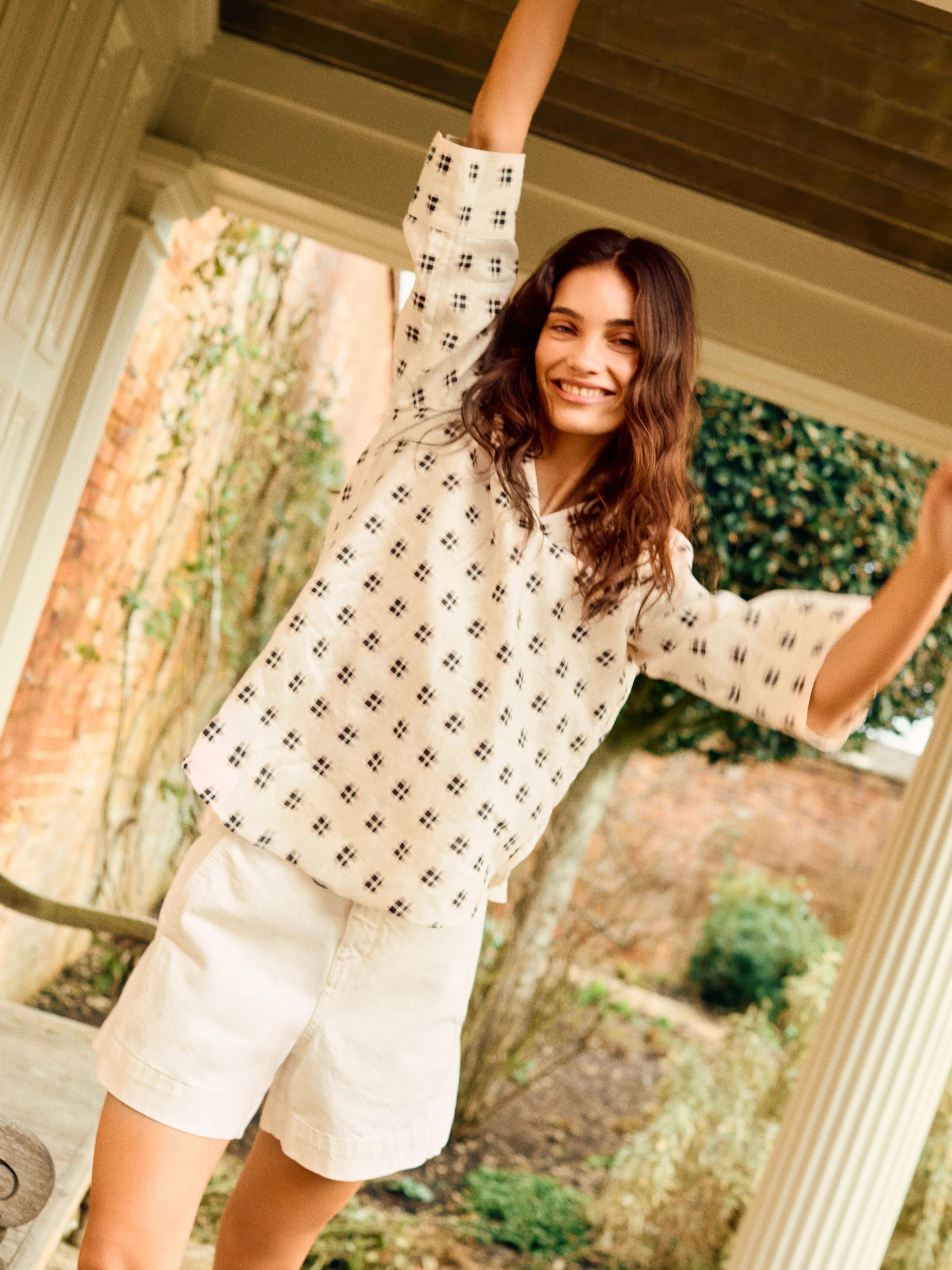 Geo Check Linen Tunic | Cream