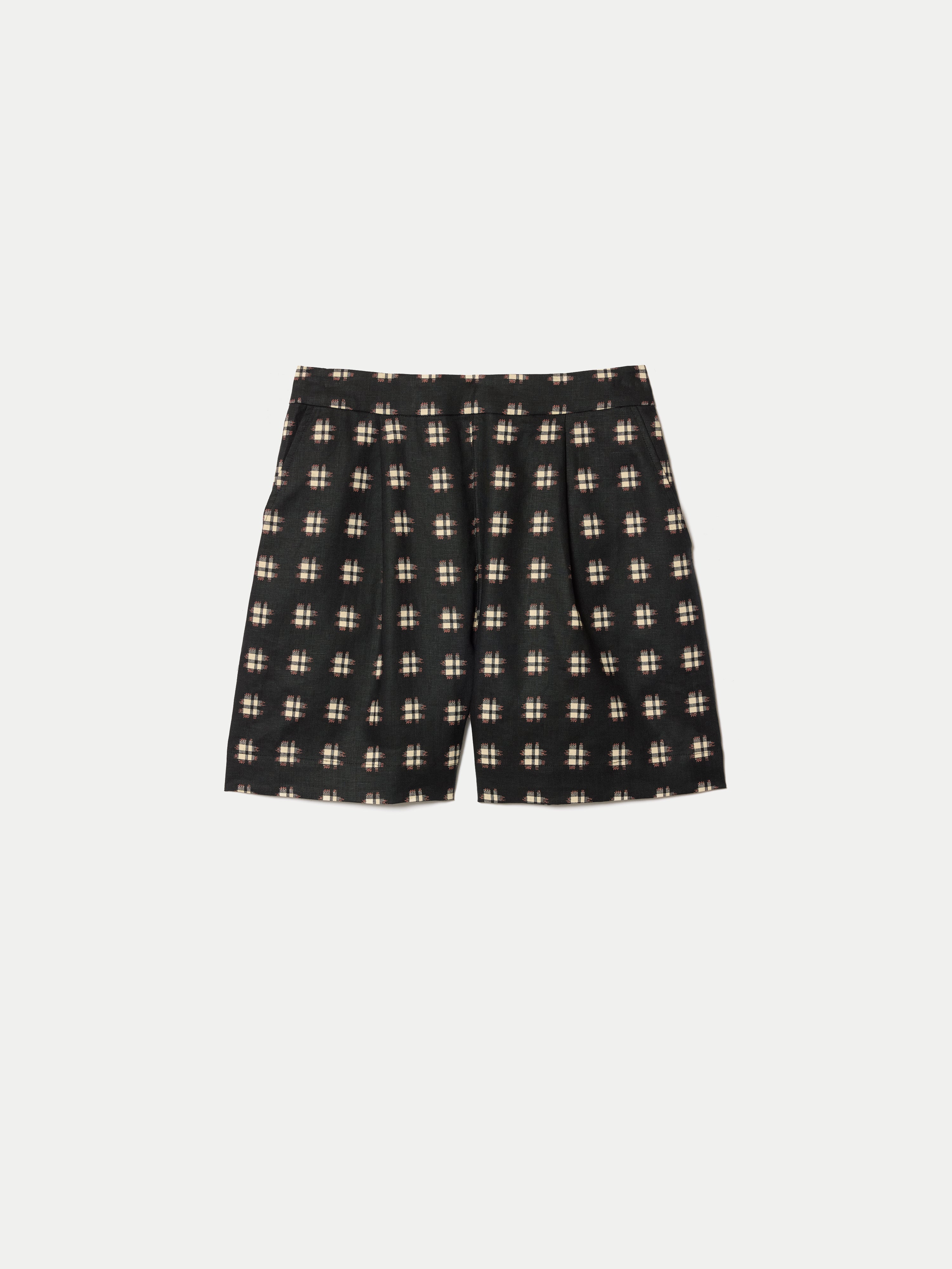 Geo Check Linen Short | Black - Image 7