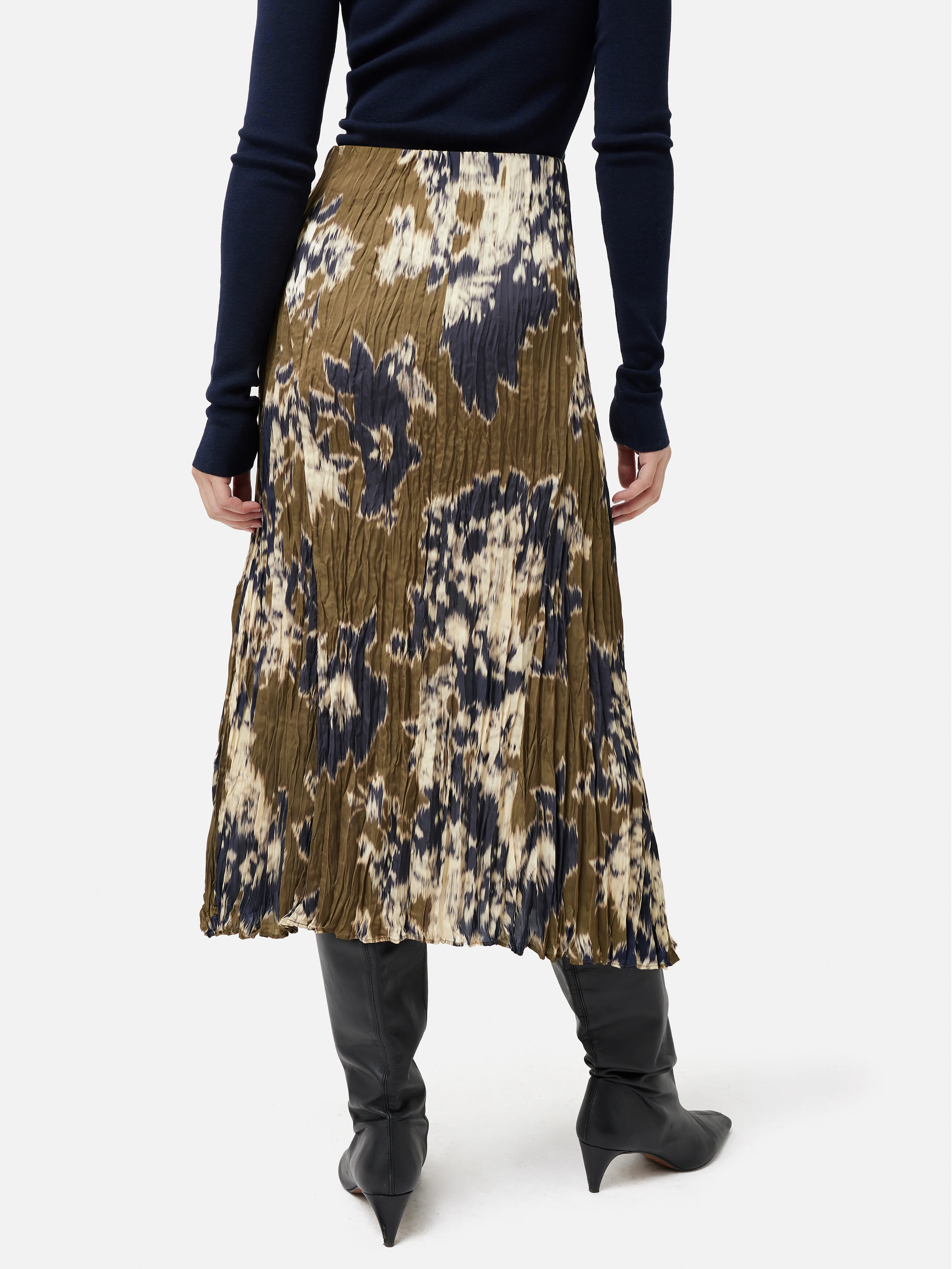 Glitched Ikat Crinkled Skirt | Green - Image 5