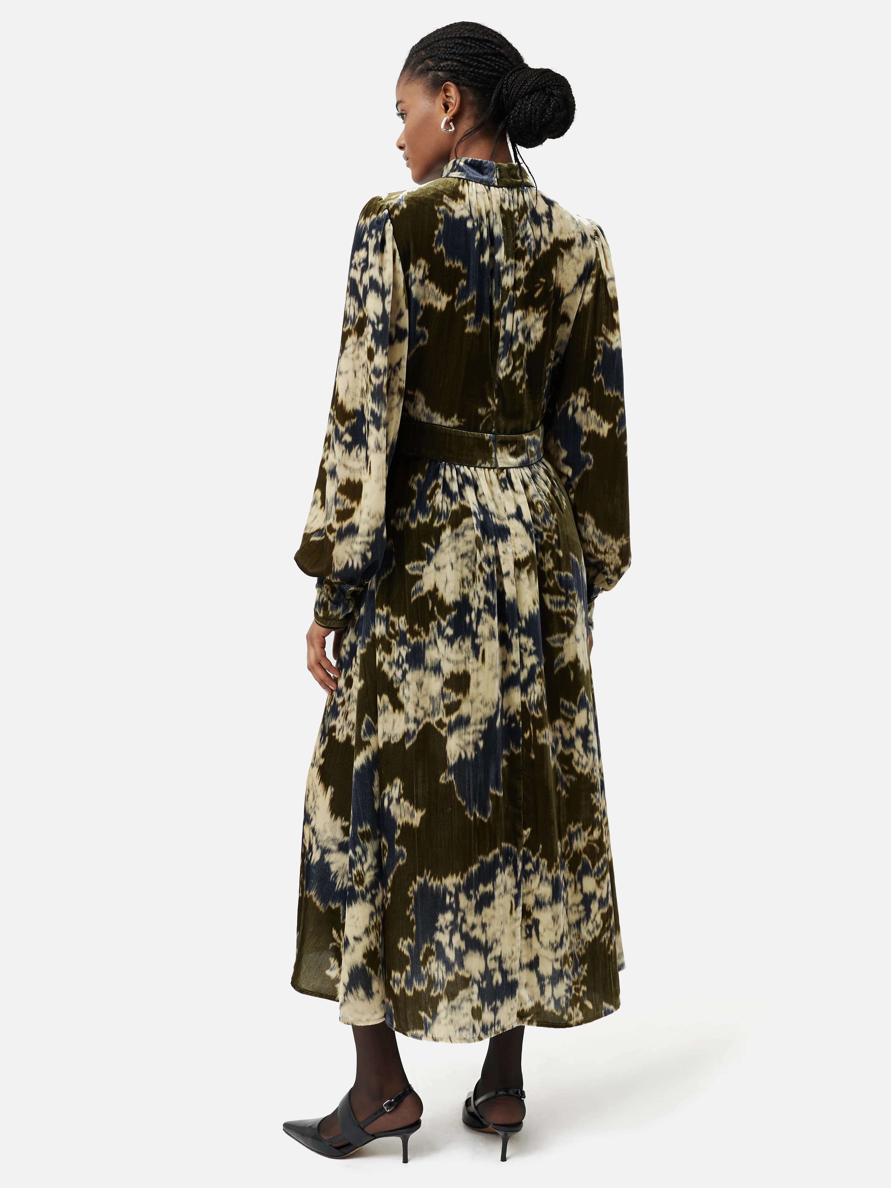 Glitched Ikat Velvet Dress | Green - Image 5