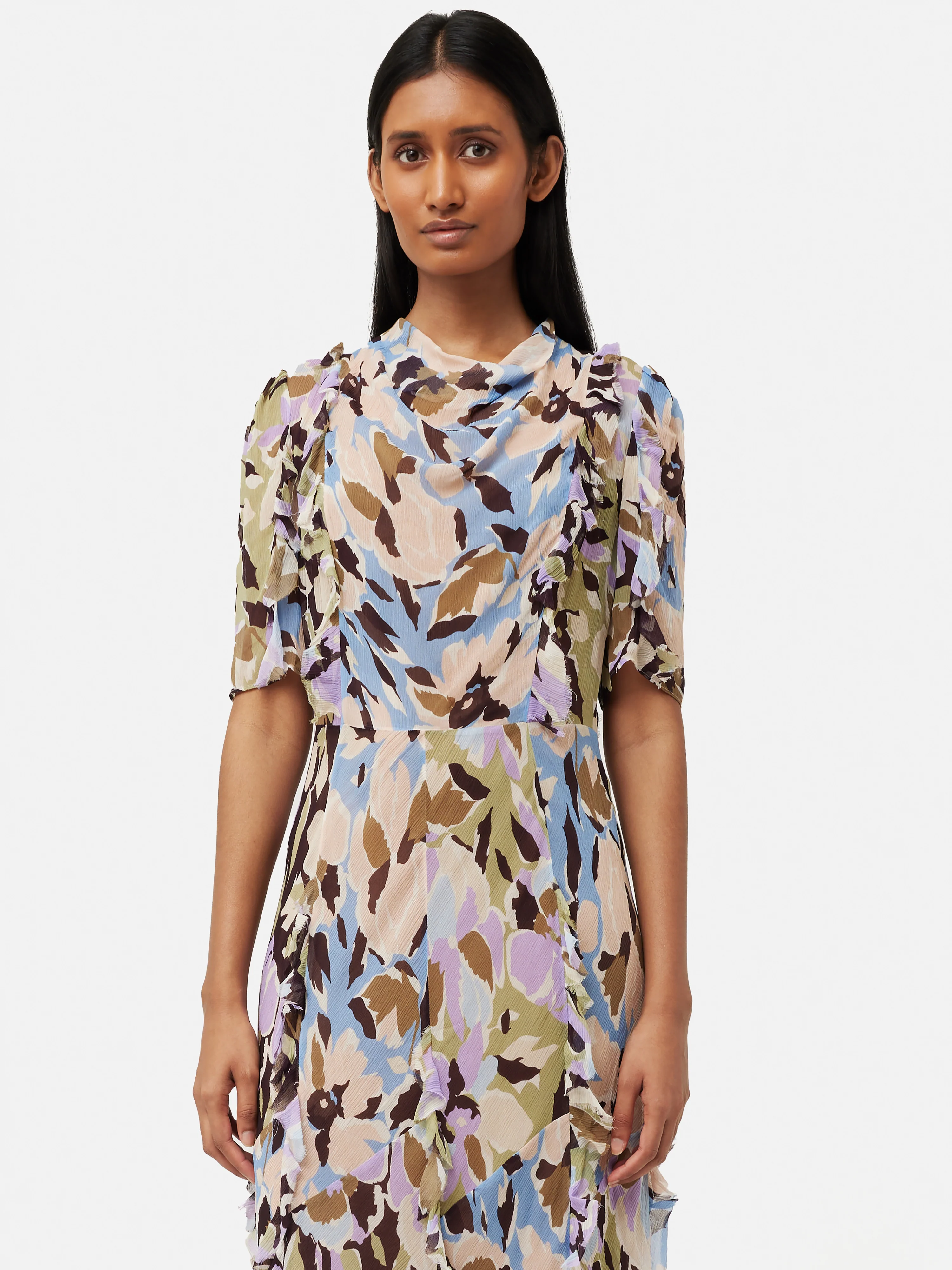 Graphic Pansy Crinkle Dress | Lilac - Image 3