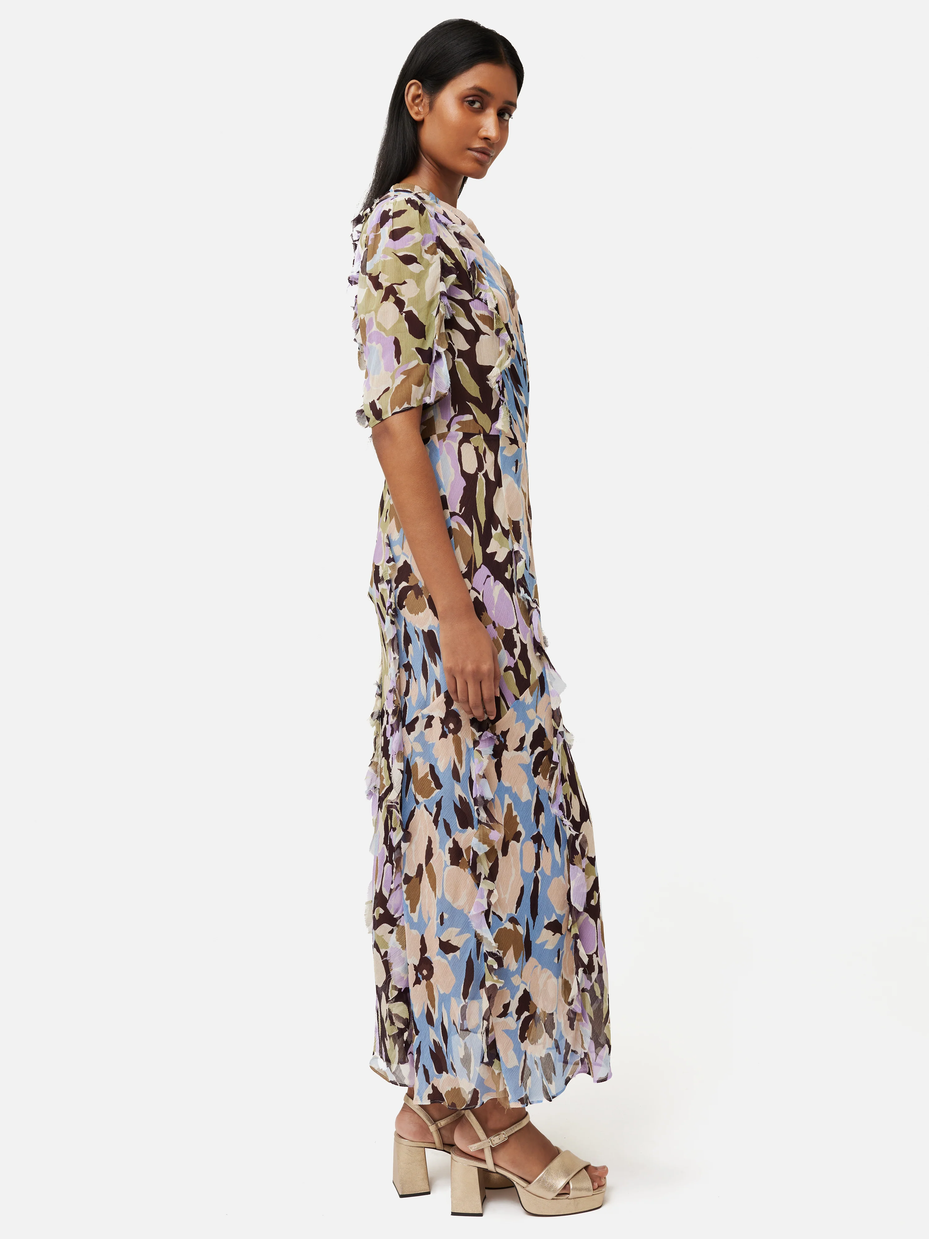 Graphic Pansy Crinkle Dress | Lilac - Image 4