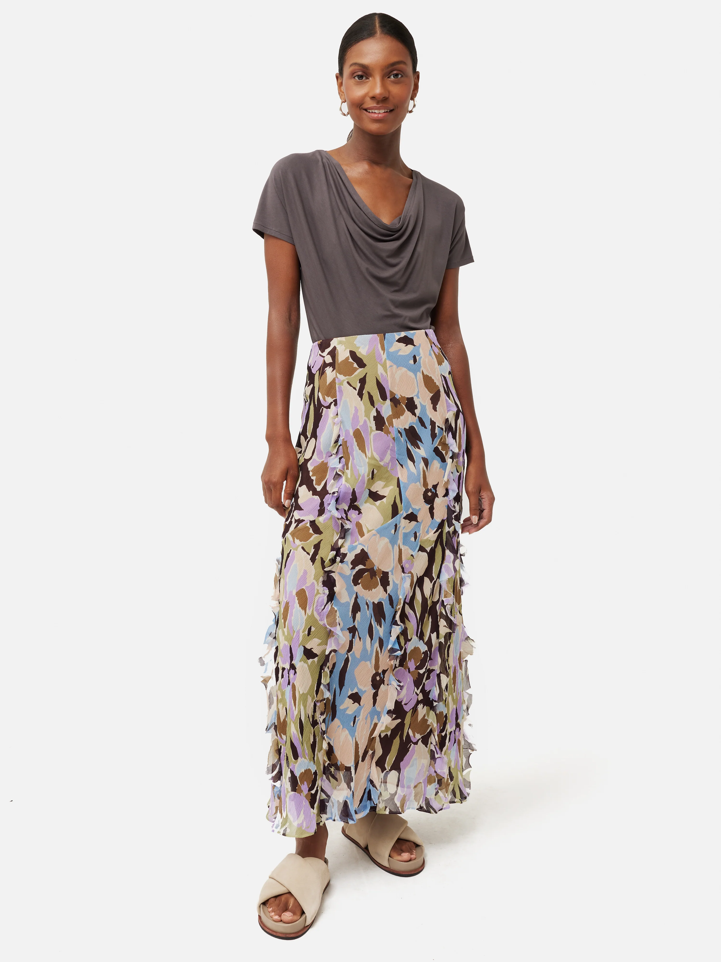 Graphic Pansy Crinkle Skirt | Lilac - Image 3