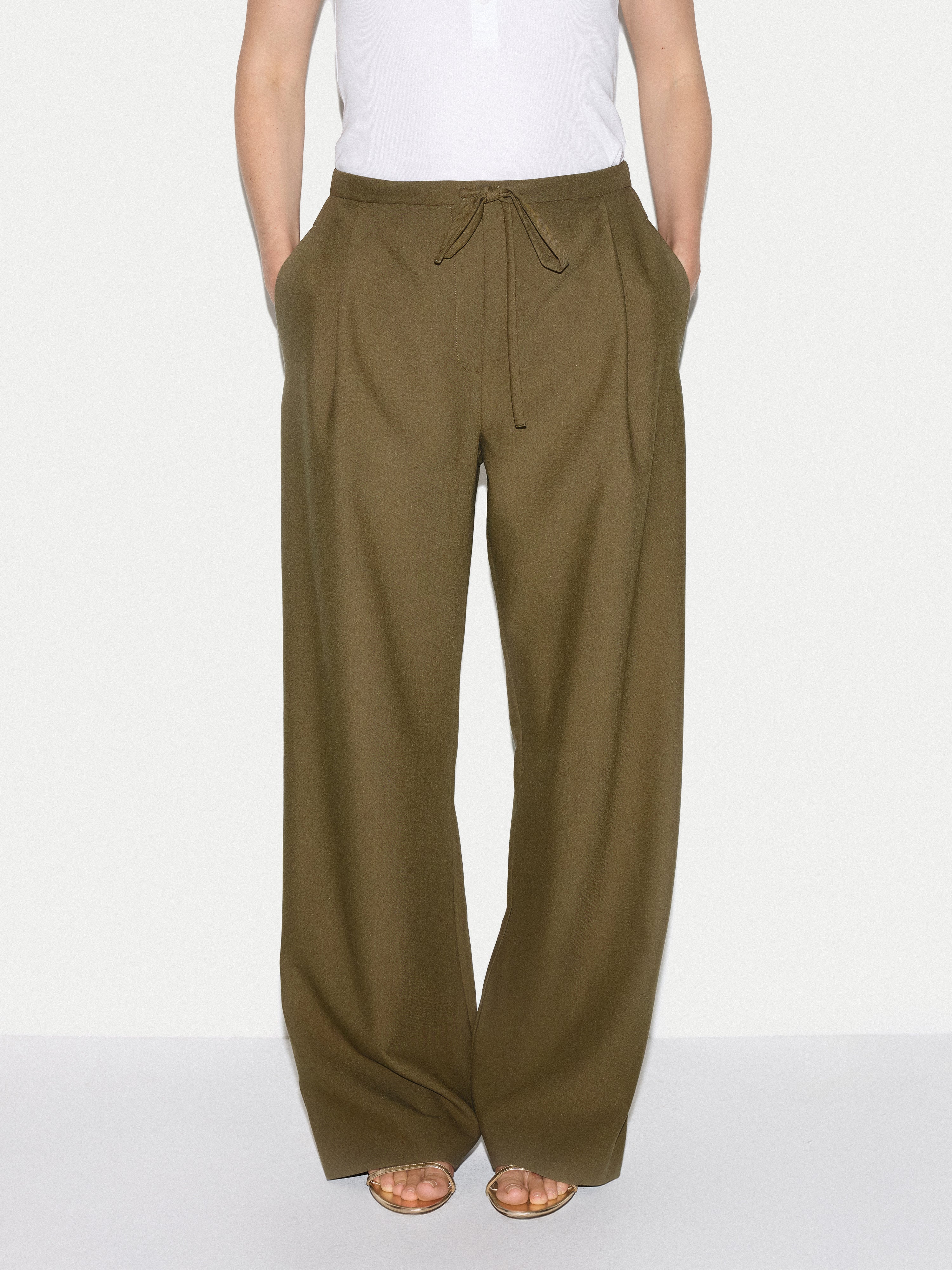 Tailored Drawstring Trouser | Green - Image 2