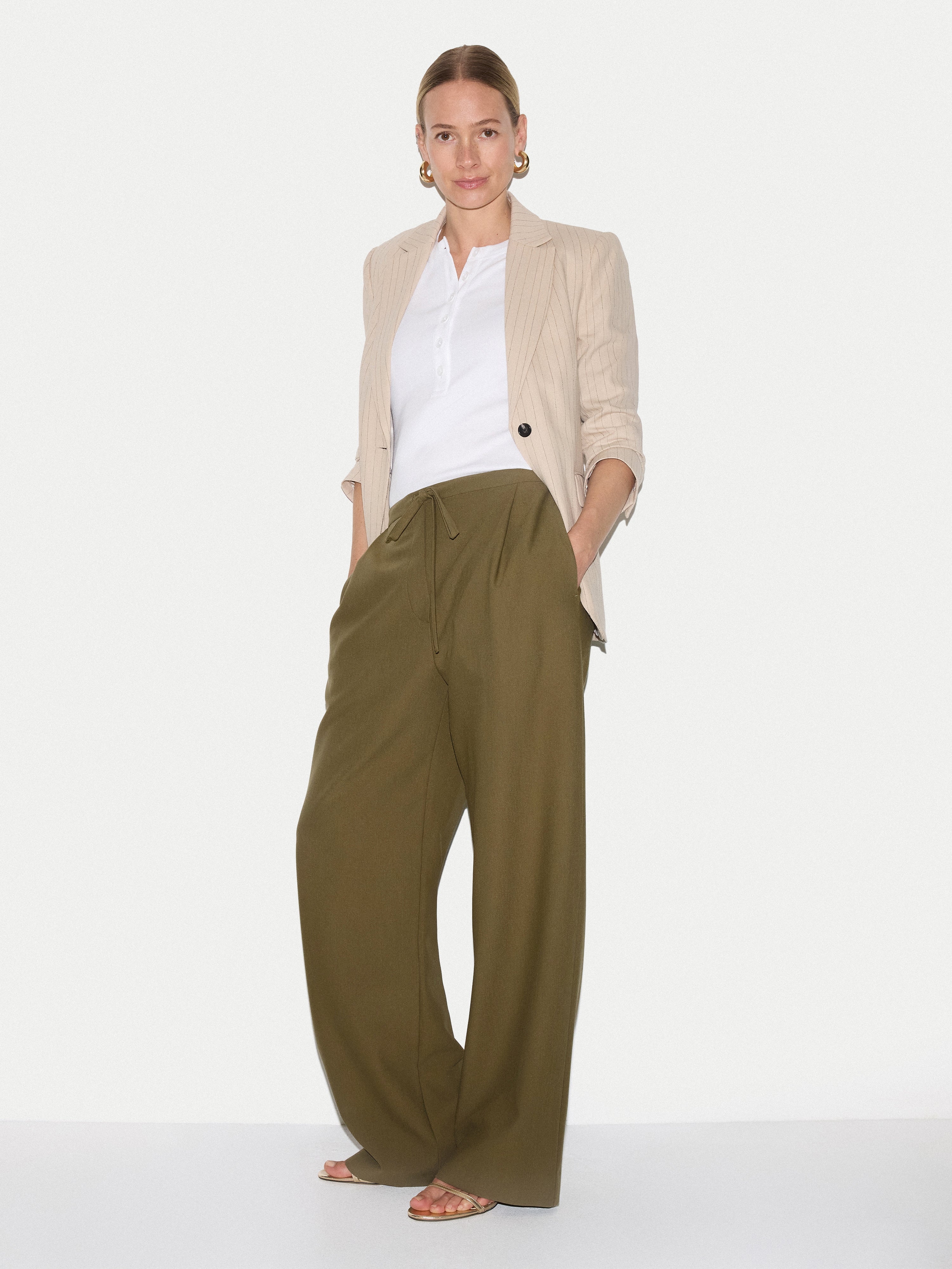 Tailored Drawstring Trouser | Green - Image 3