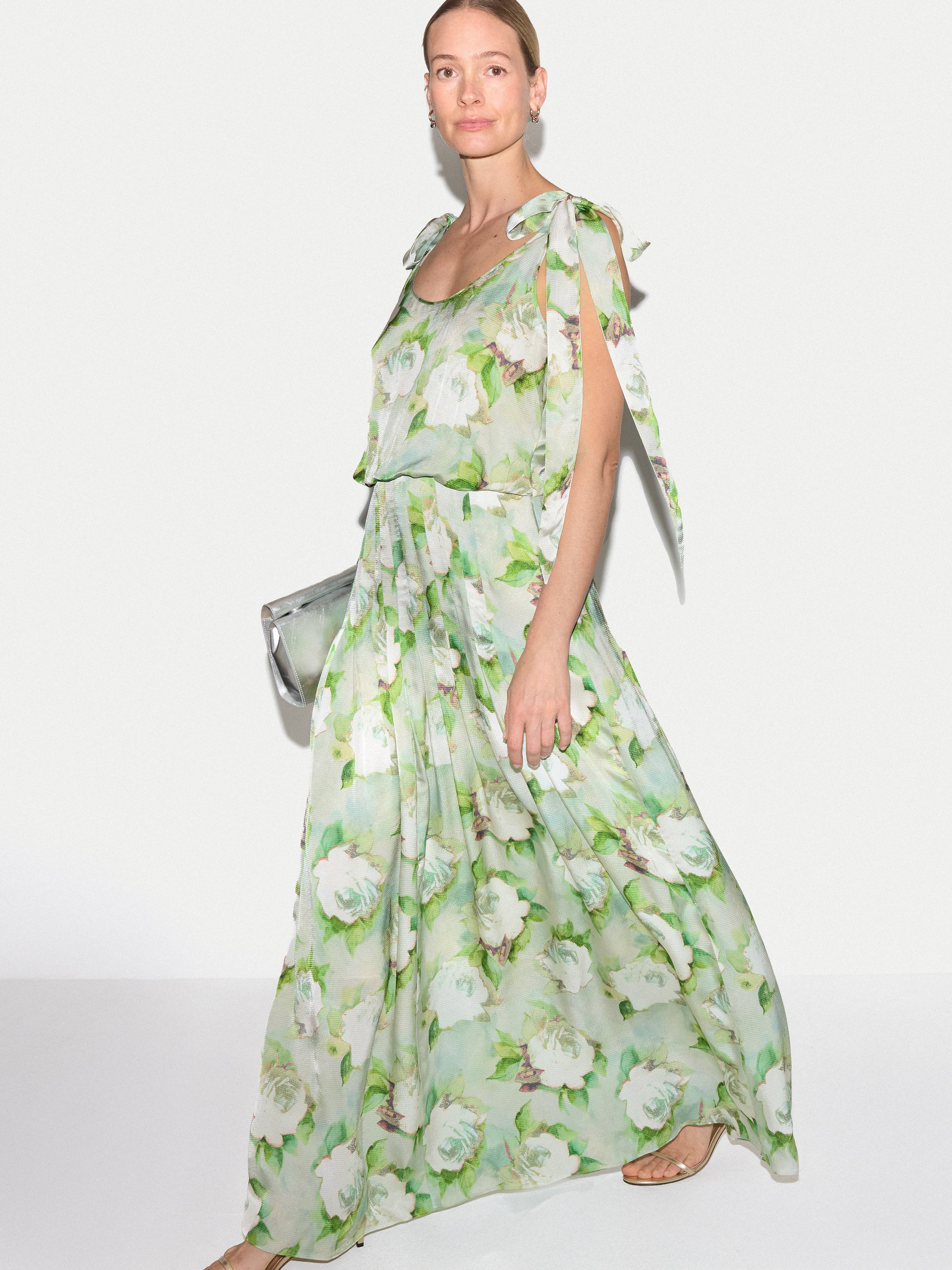 Sketch Rose Tie Maxi Dress | Green - Image 3