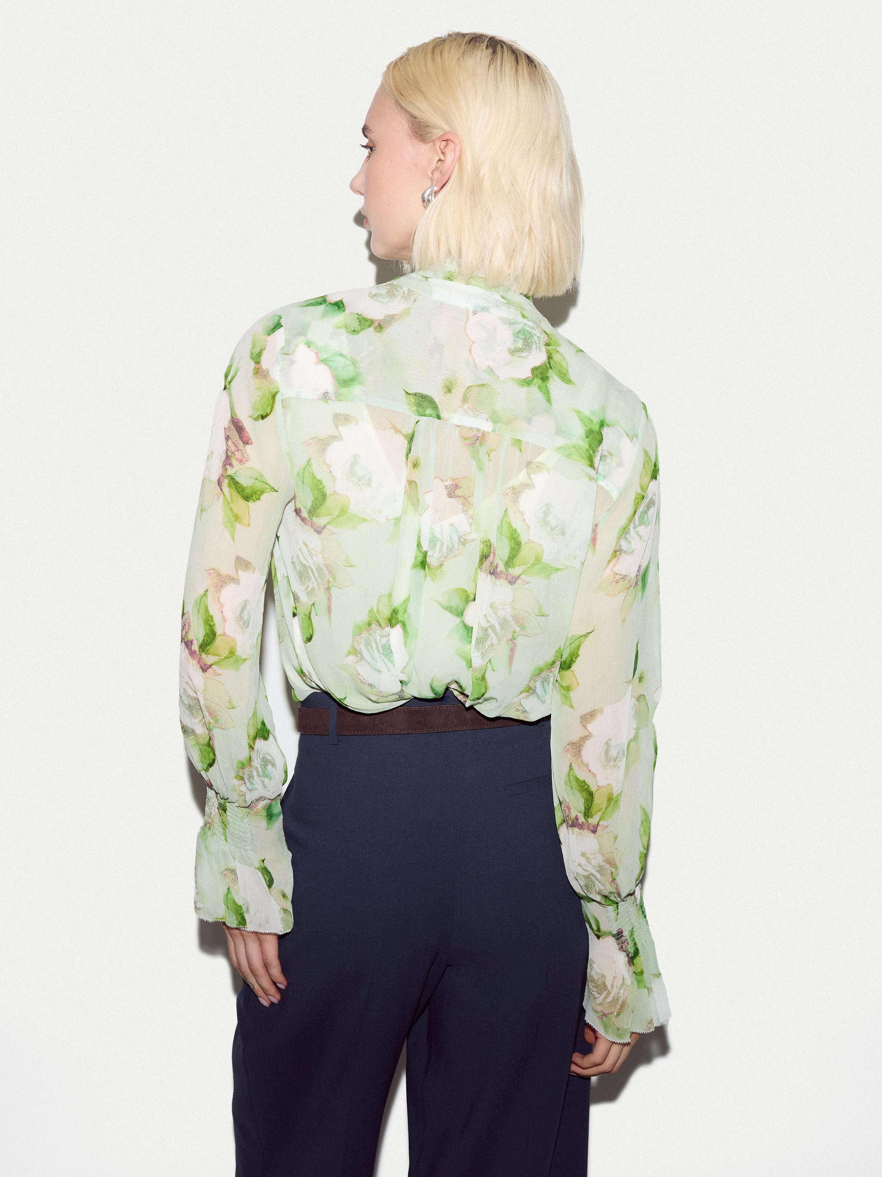 Sketch Rose Georgette Top | Green - Image 4