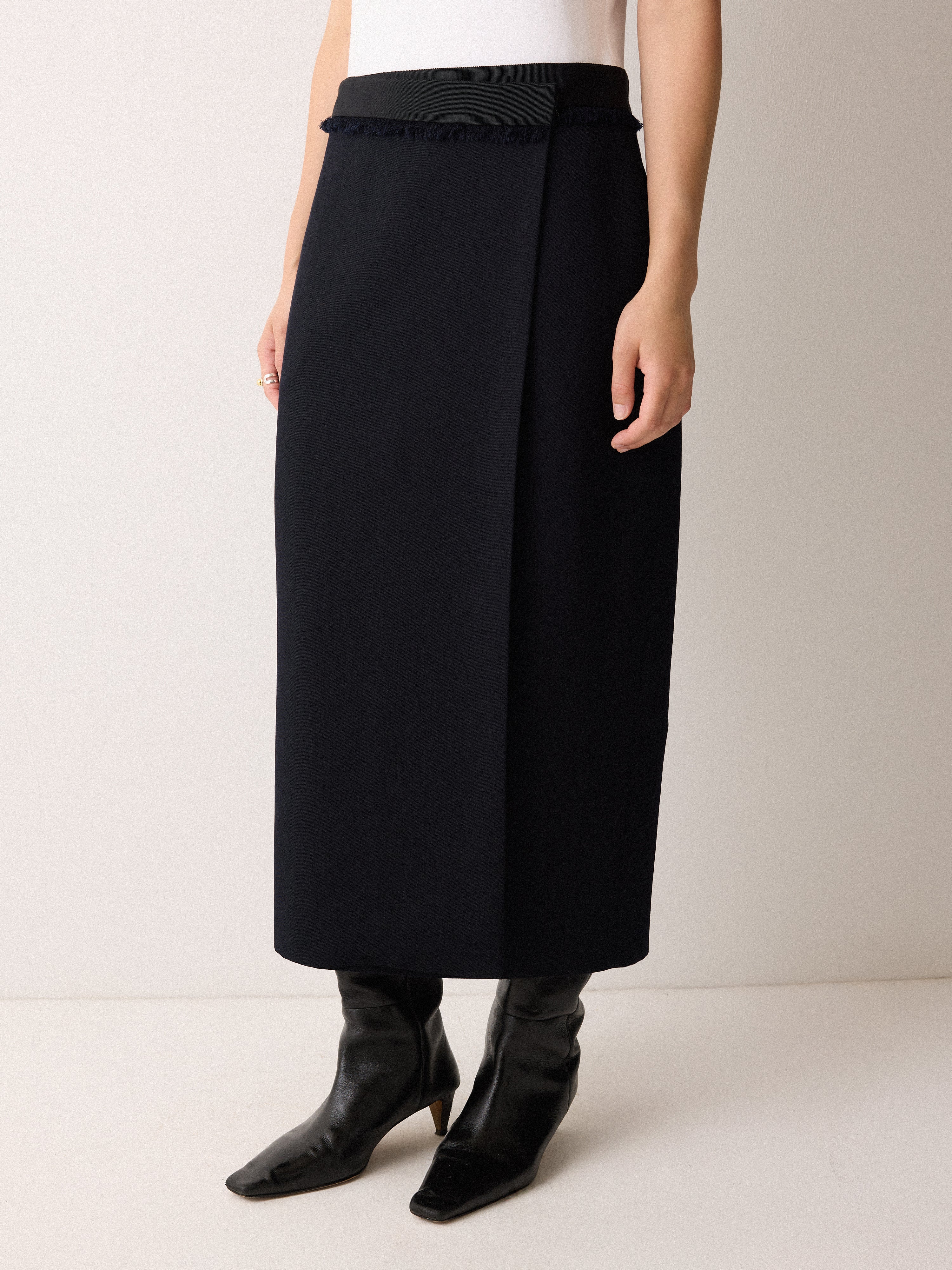 Grosgrain Trim Wrap Skirt | Dark Navy - Image 3
