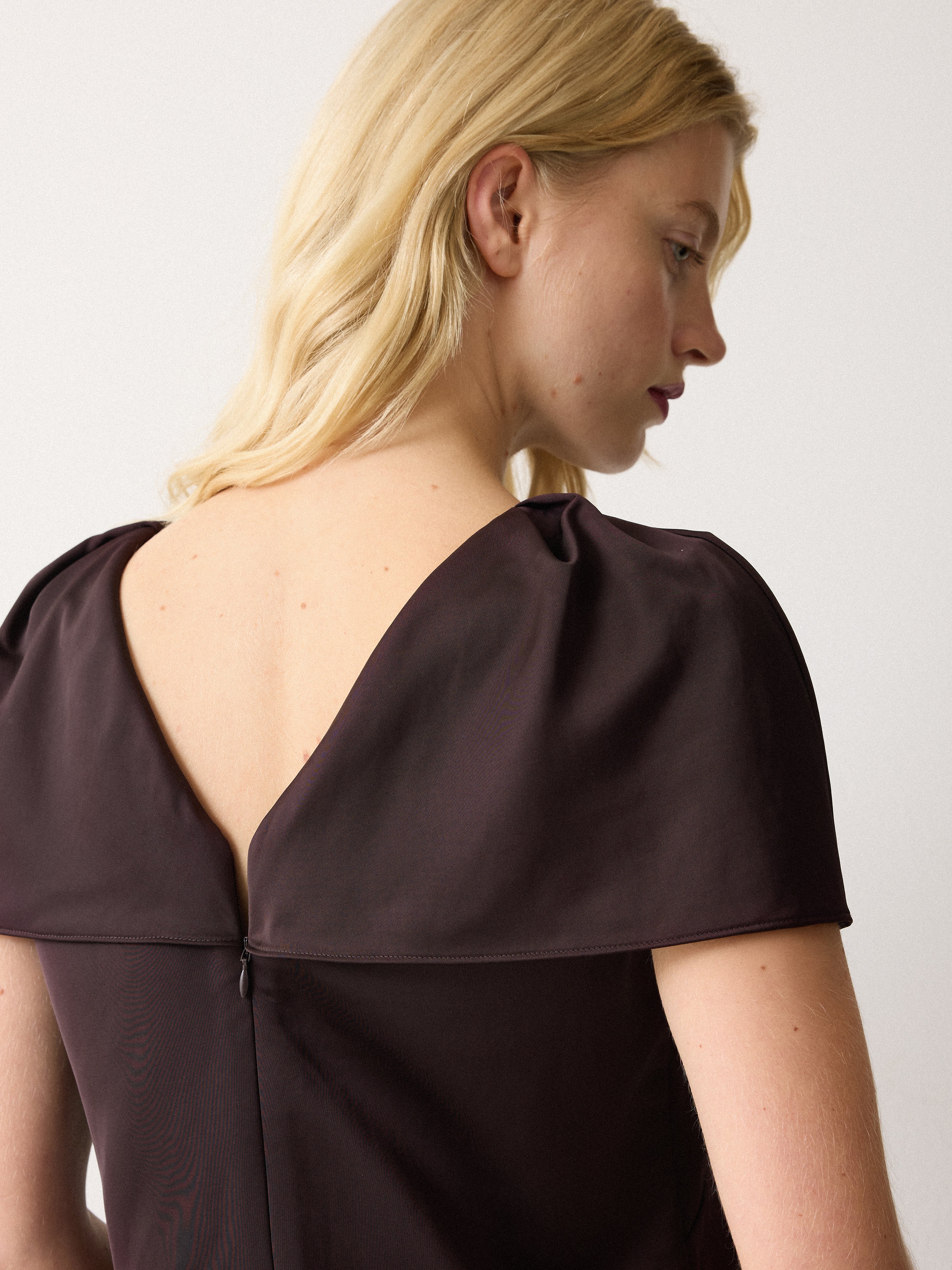 Heavy Satin V Neck Mini Dress | Purple - Image 3
