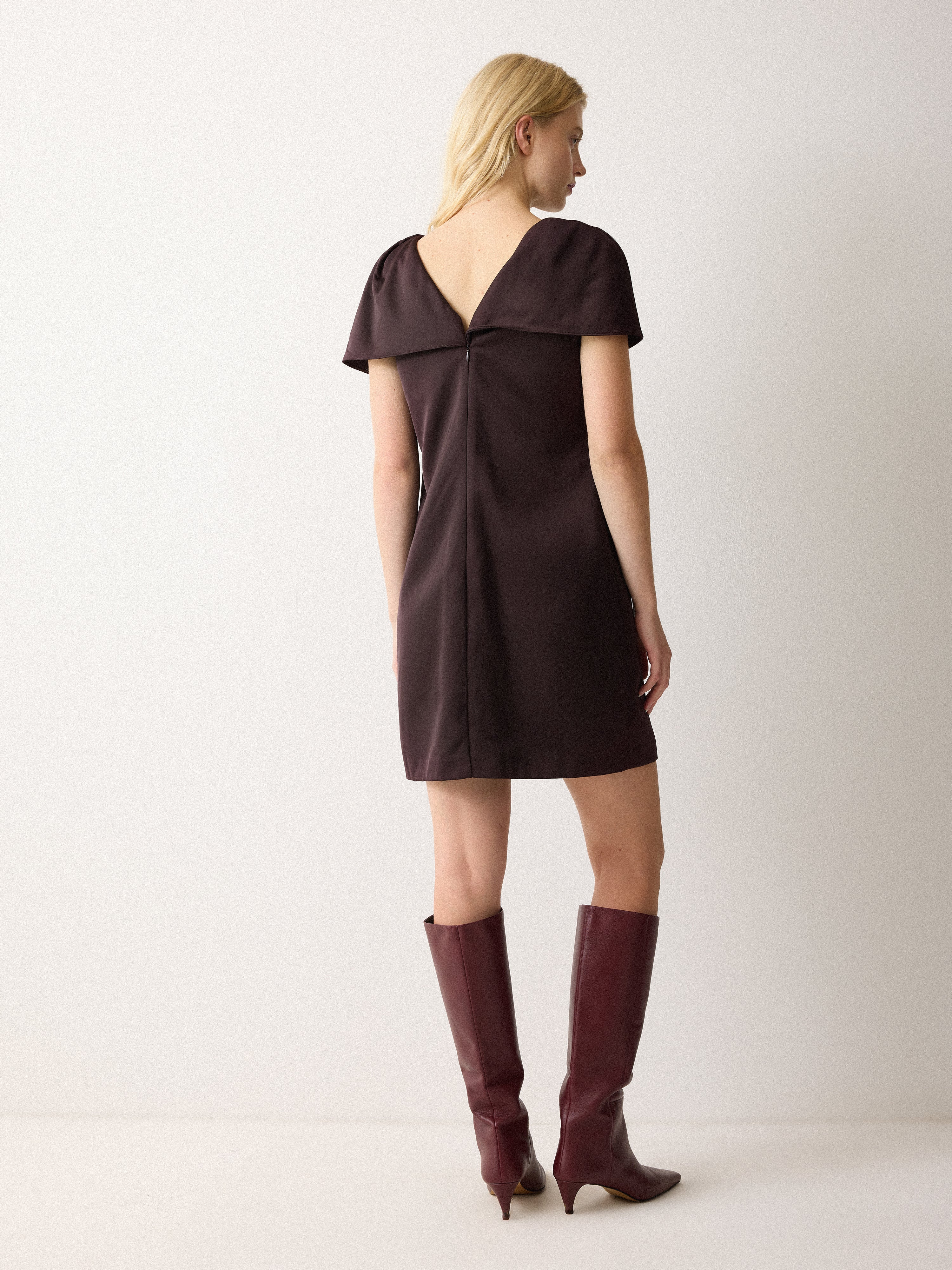 Heavy Satin V Neck Mini Dress | Purple - Image 5