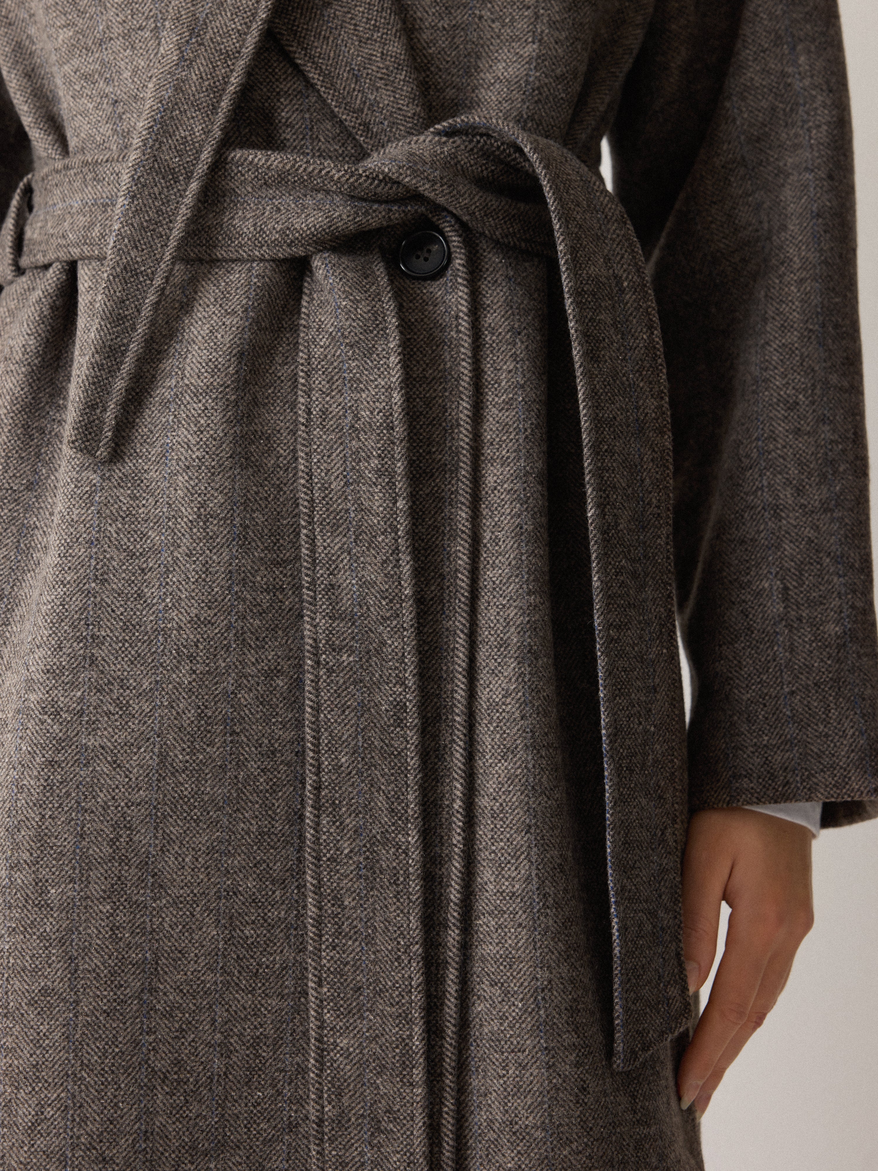 Herringbone Hooded Wrap Coat | Brown - Image 4
