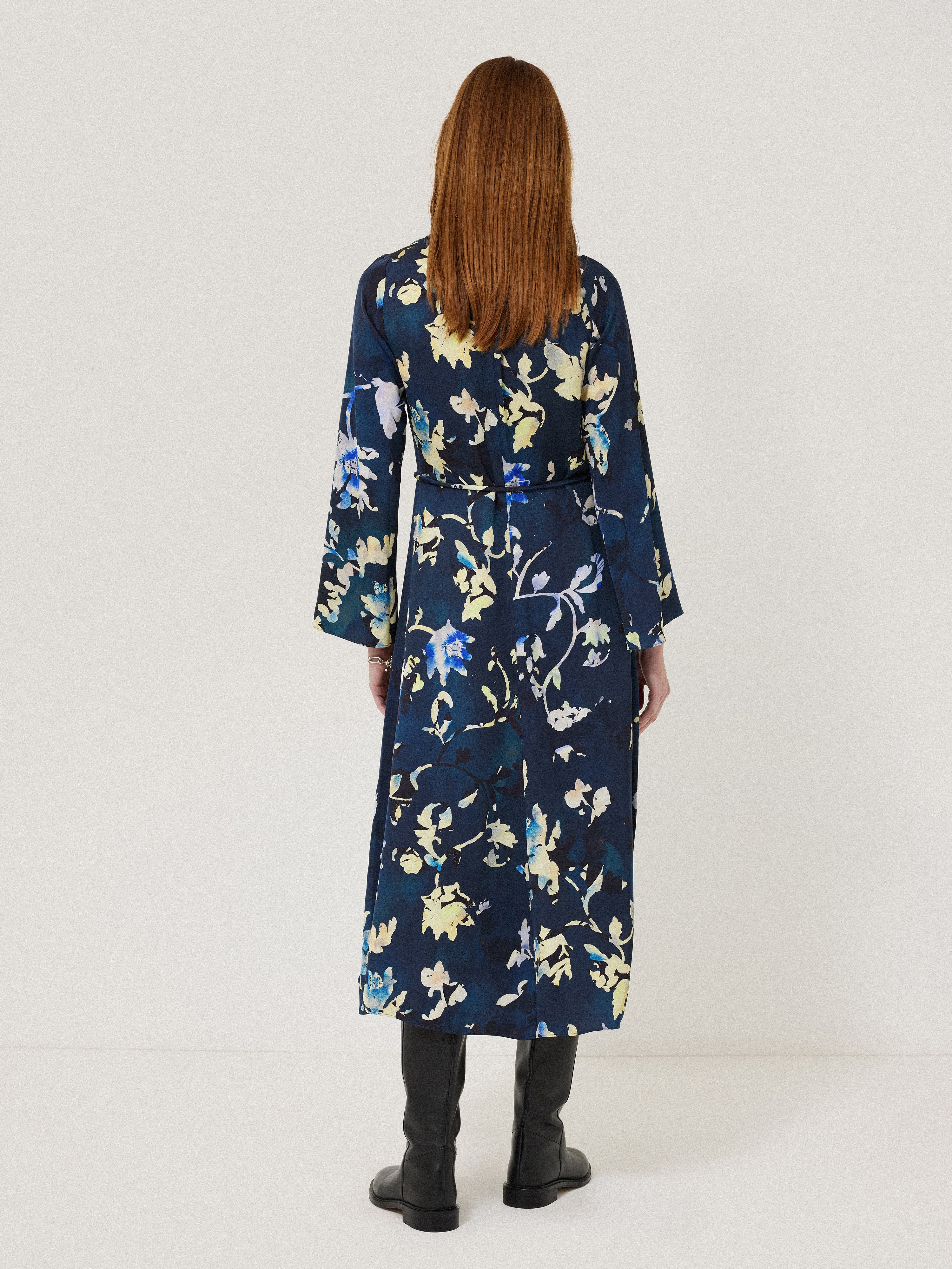 Hidden Floral Satin Dress | Navy - Image 4
