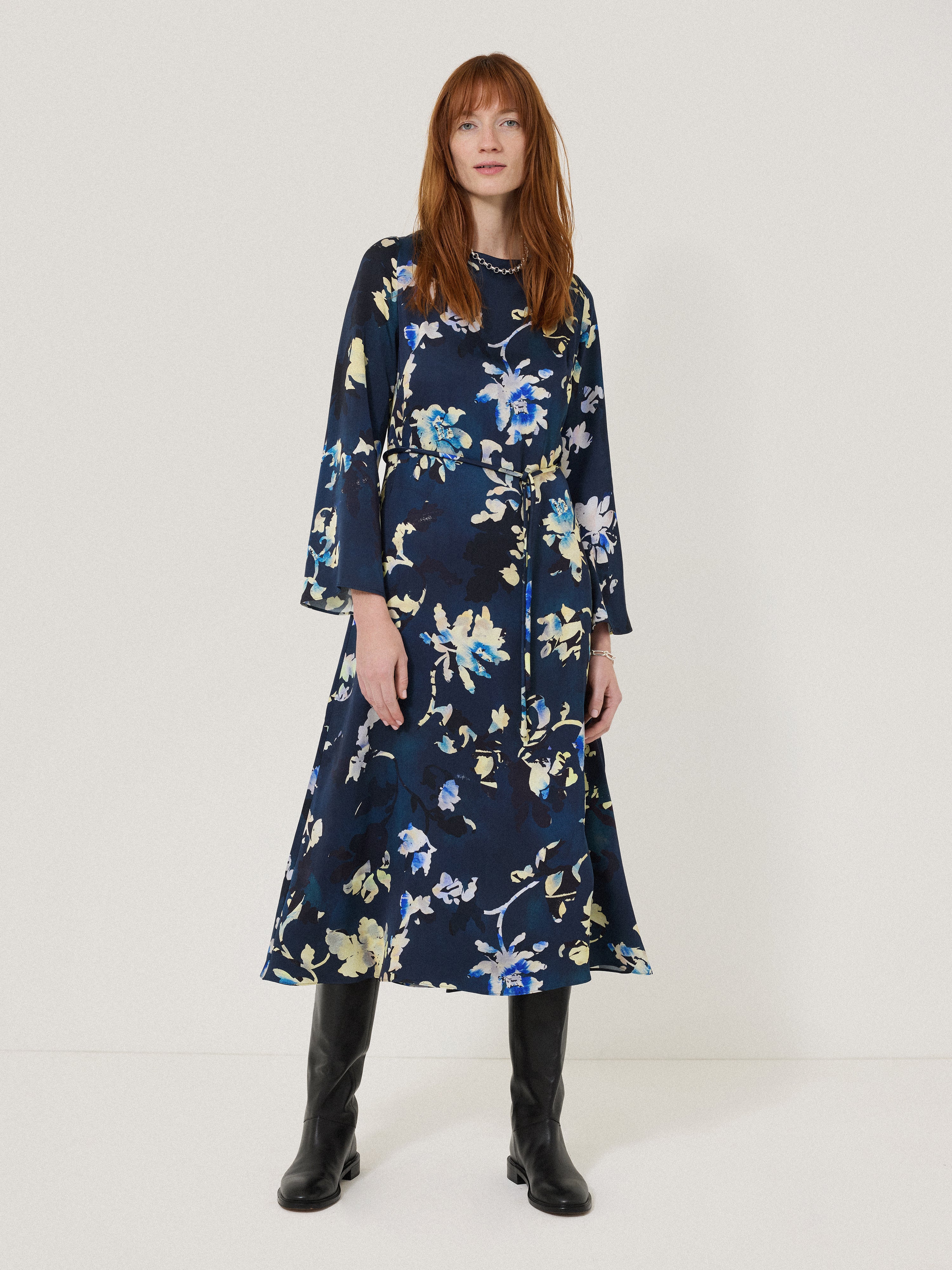 Hidden Floral Satin Dress | Navy - Image 5