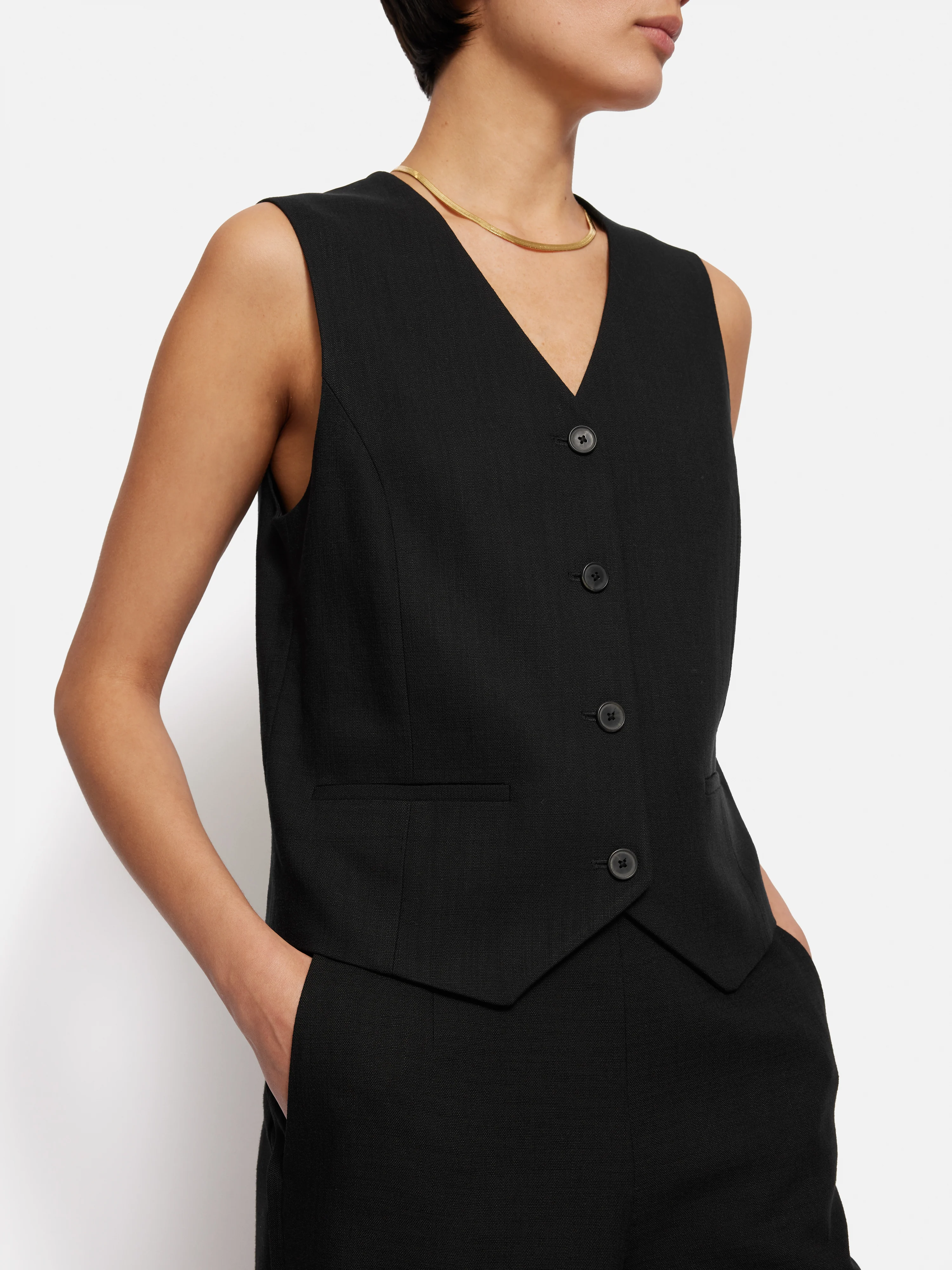 Hopsack Tailored Waistcoat | Black - Image 2