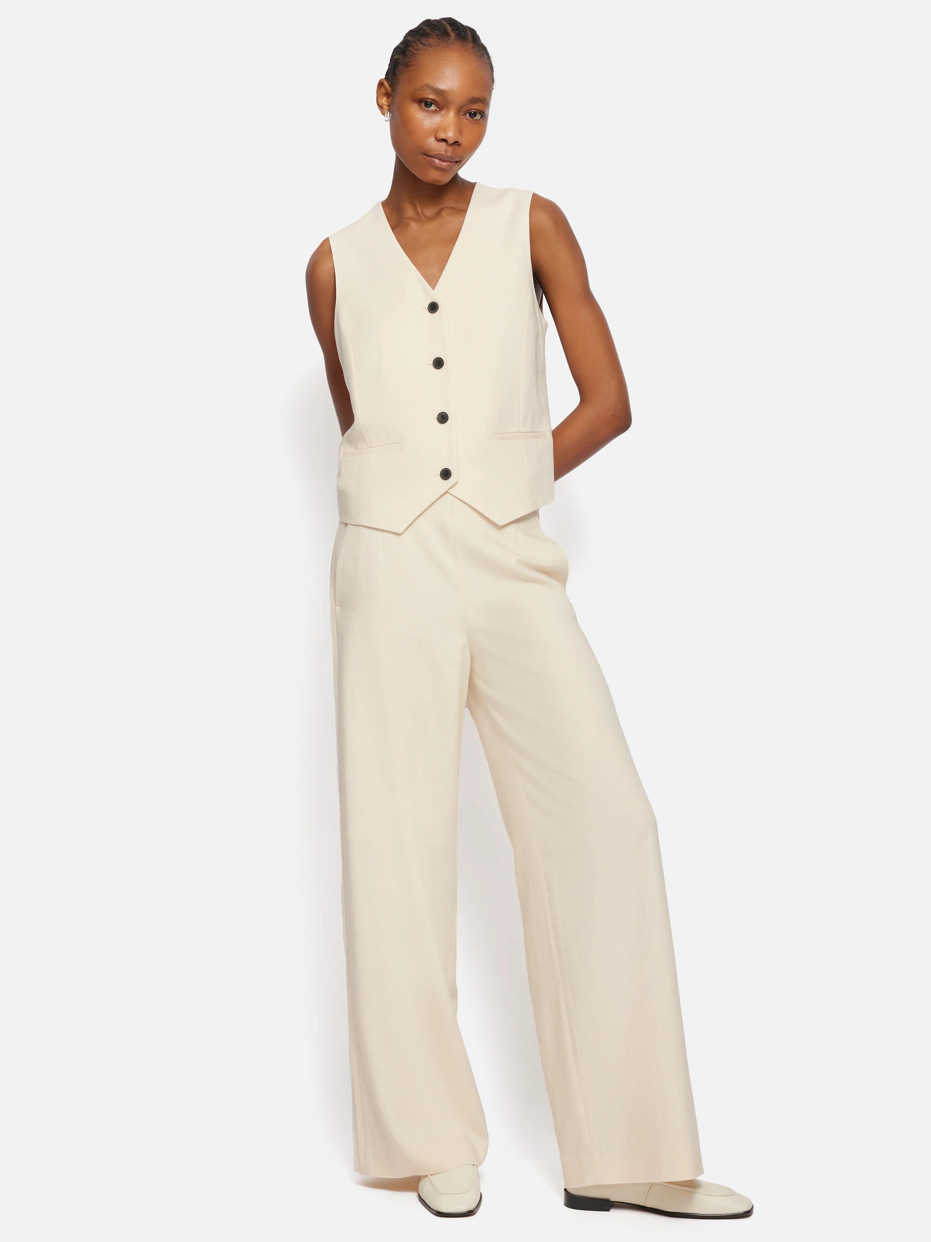 Hopsack Tailored Waistcoat | Cream - Image 3