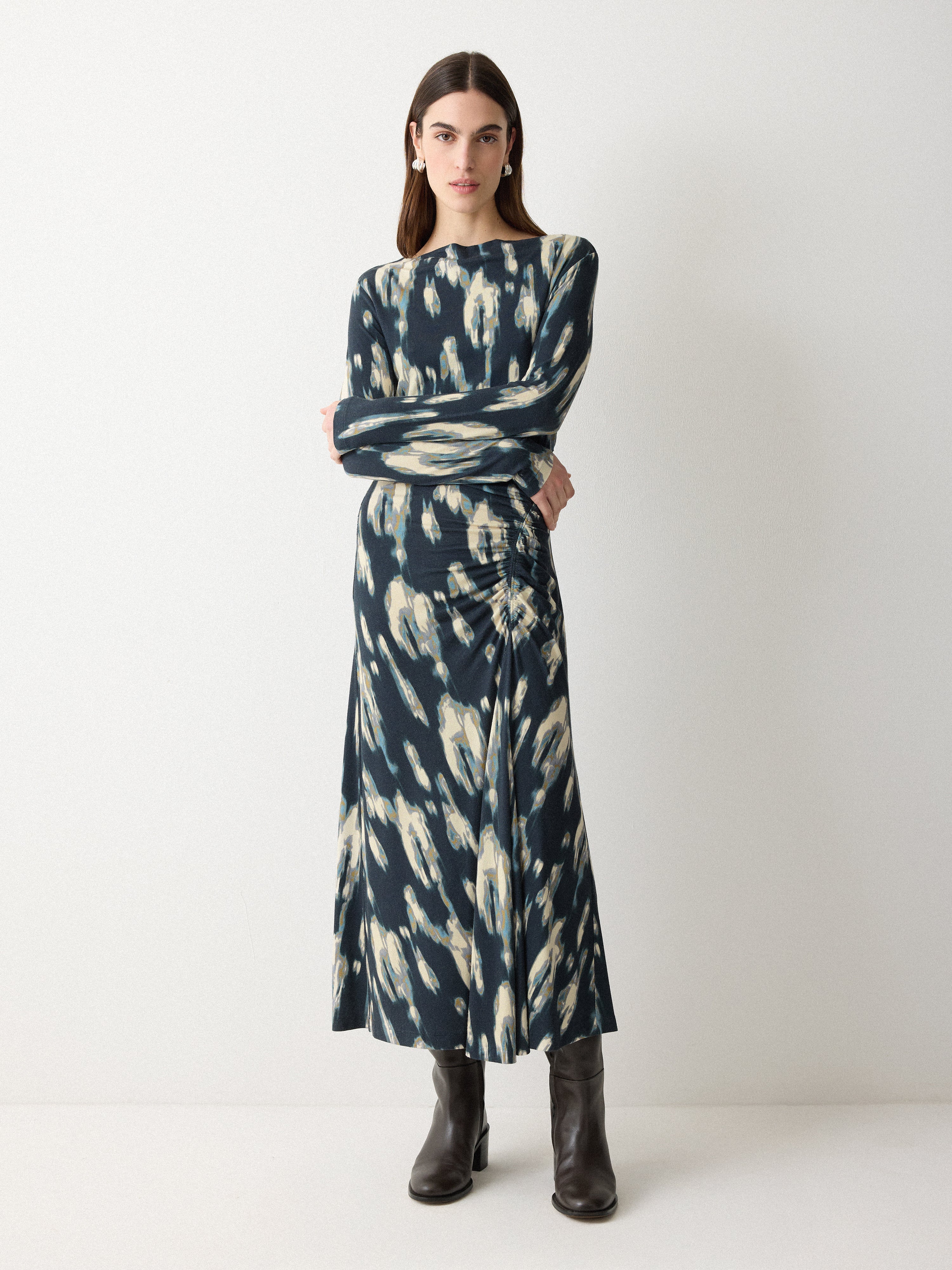 Ikat Ruched Jersey Dress | Blue - Image 4